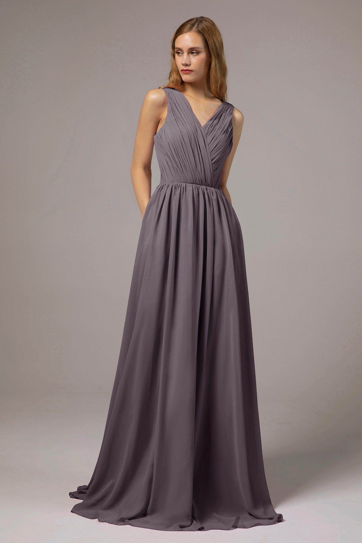 A-Line Floor Length Chiffon Bridesmaid Dress Formal Dresses CB0386 - COCOMELODY