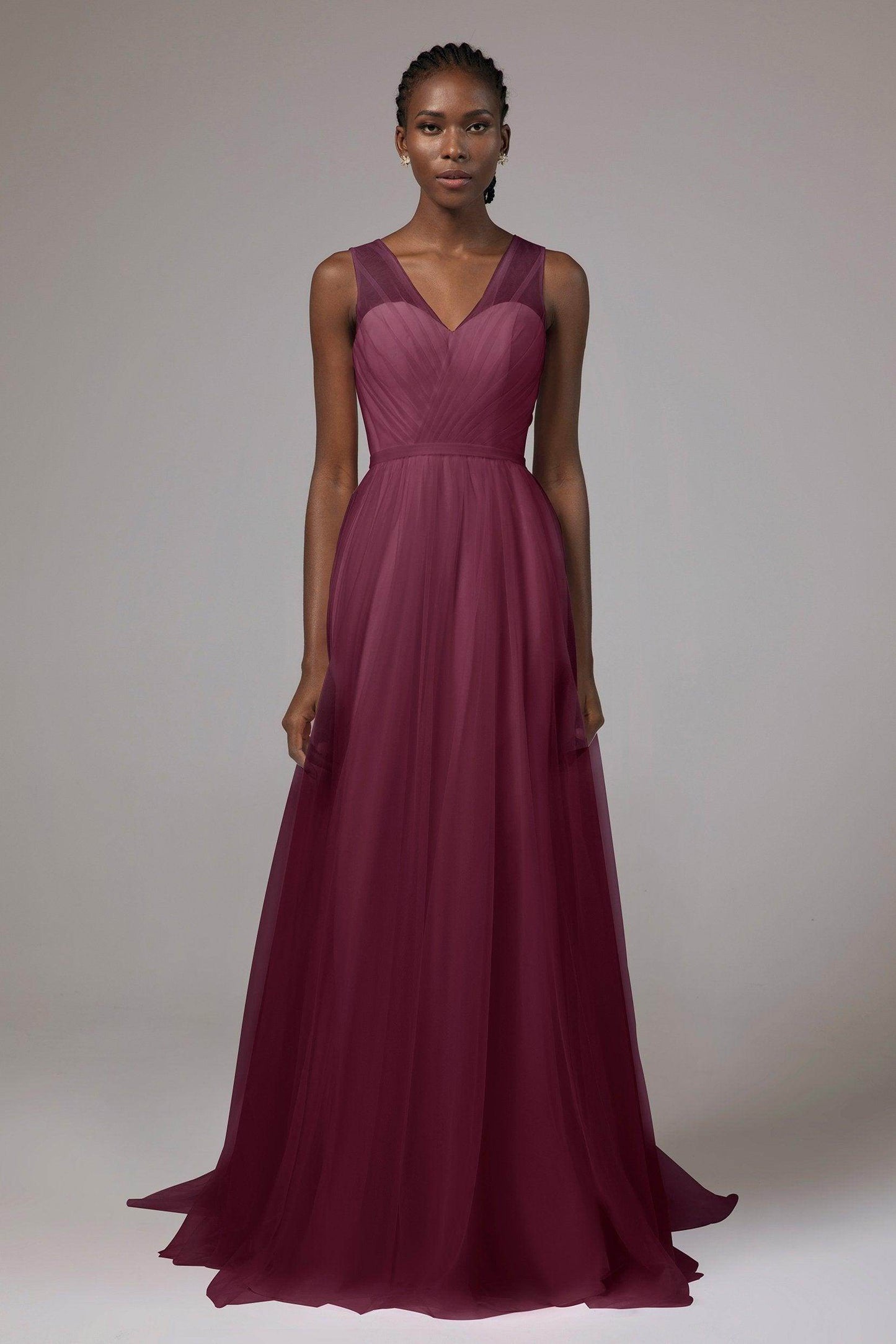 A-Line Floor Length Tulle/Chiffon Bridesmaid Dress CB0392 - COCOMELODY