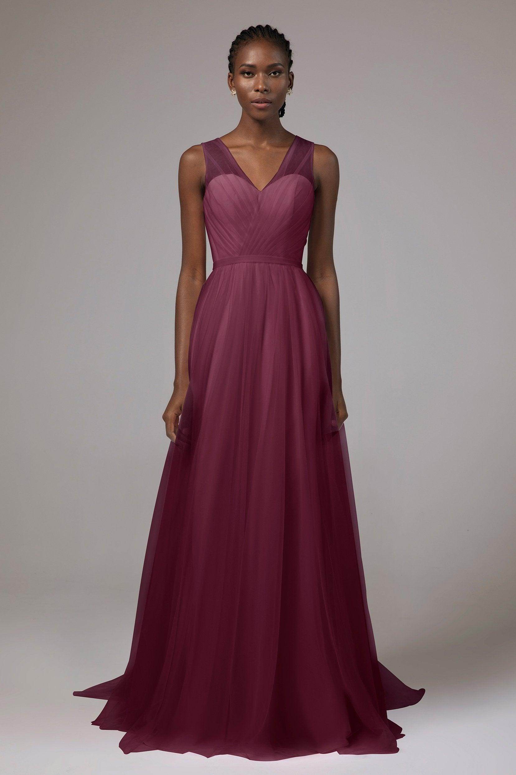 A-Line Floor Length Tulle/Chiffon Bridesmaid Dress CB0392 - COCOMELODY