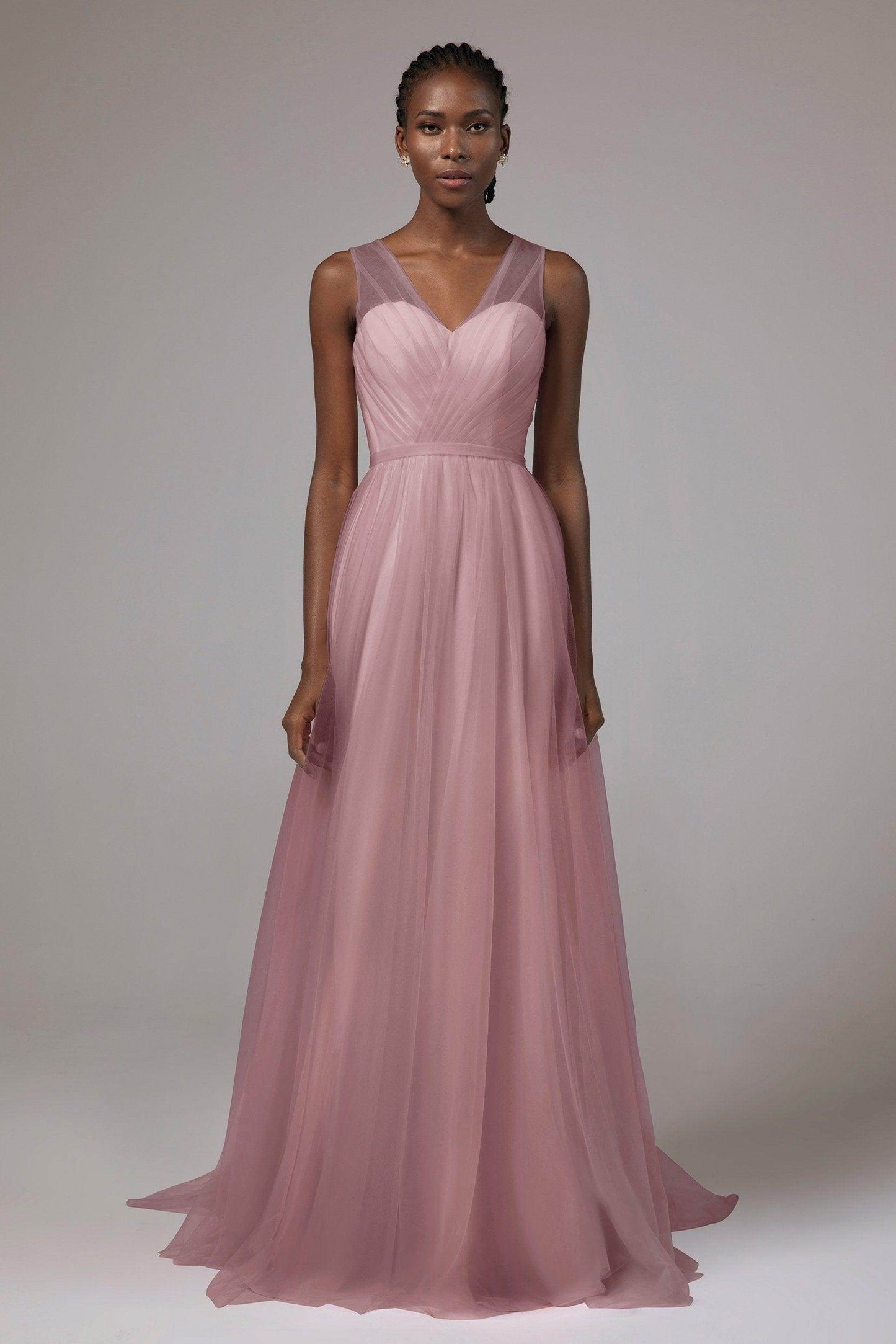 A-Line Floor Length Tulle/Chiffon Bridesmaid Dress CB0392 - COCOMELODY