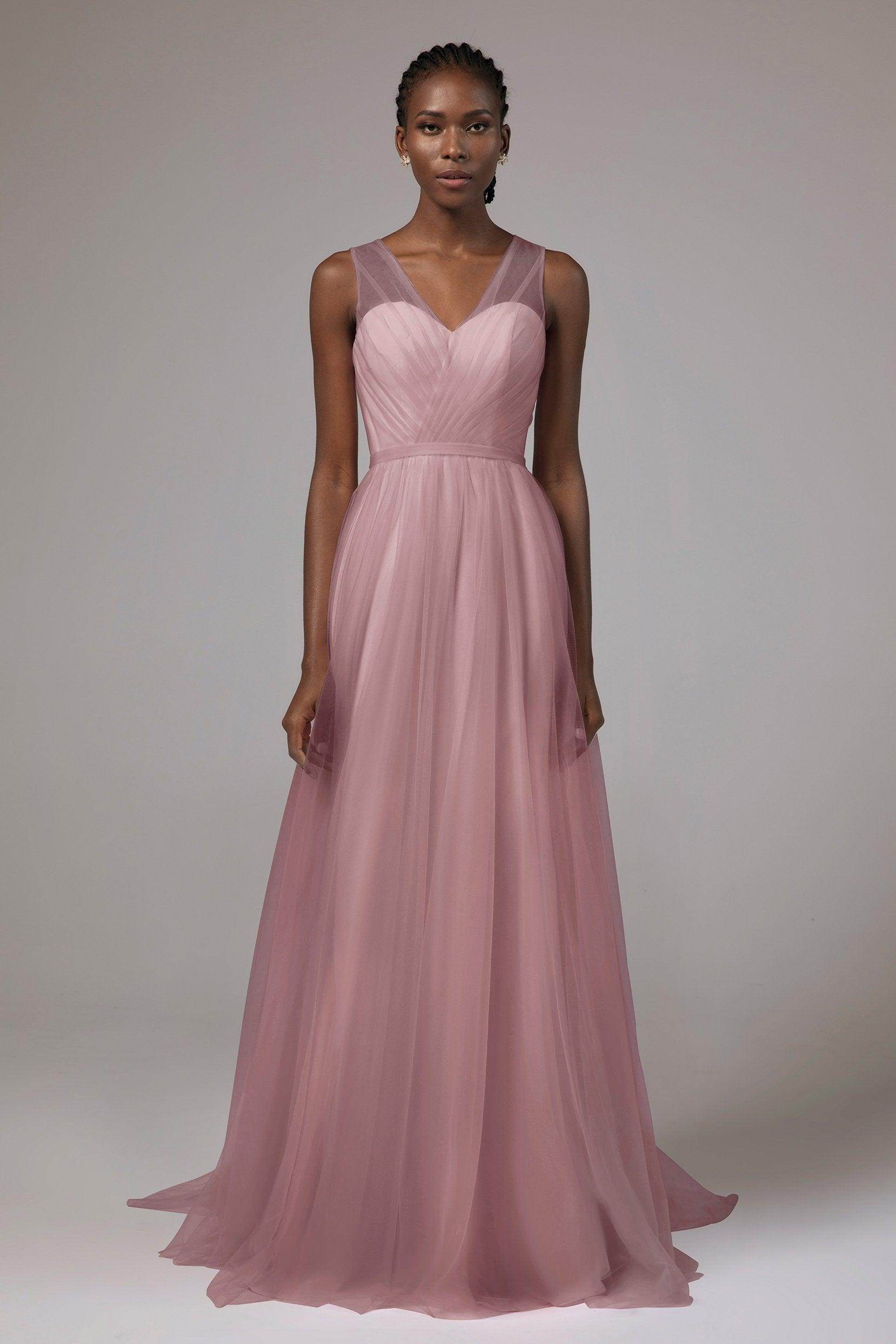 A-Line Floor Length Tulle/Chiffon Bridesmaid Dress CB0392 - COCOMELODY