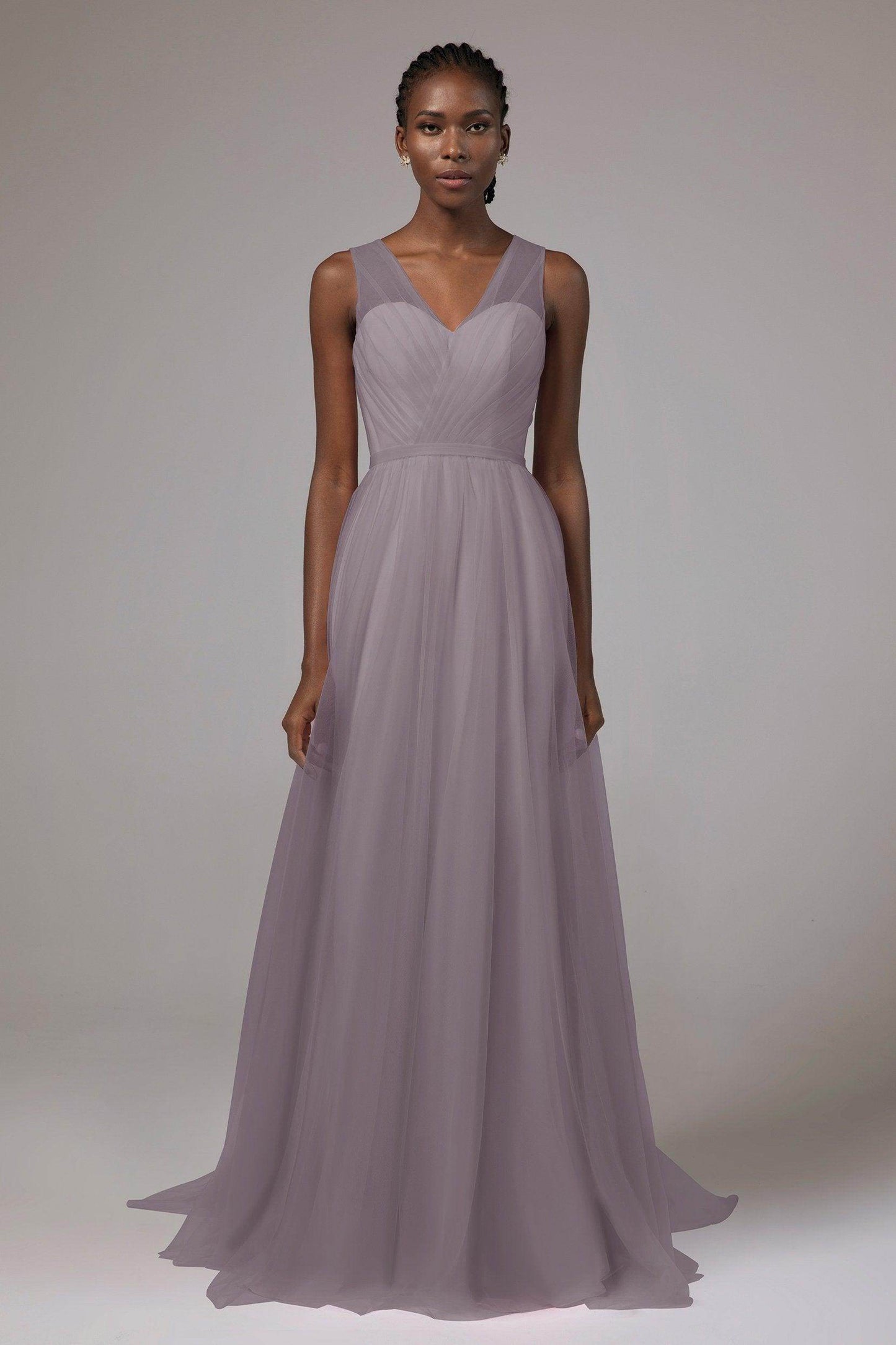 A-Line Floor Length Tulle/Chiffon Bridesmaid Dress CB0392 - COCOMELODY