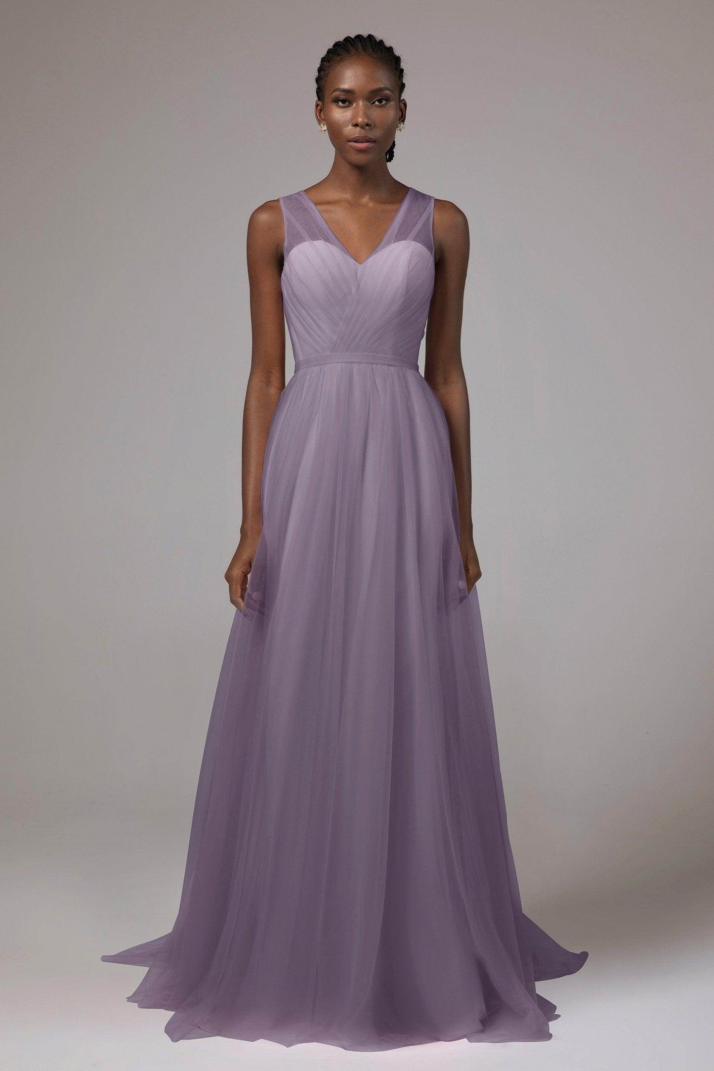 A-Line Floor Length Tulle/Chiffon Bridesmaid Dress CB0392 - COCOMELODY