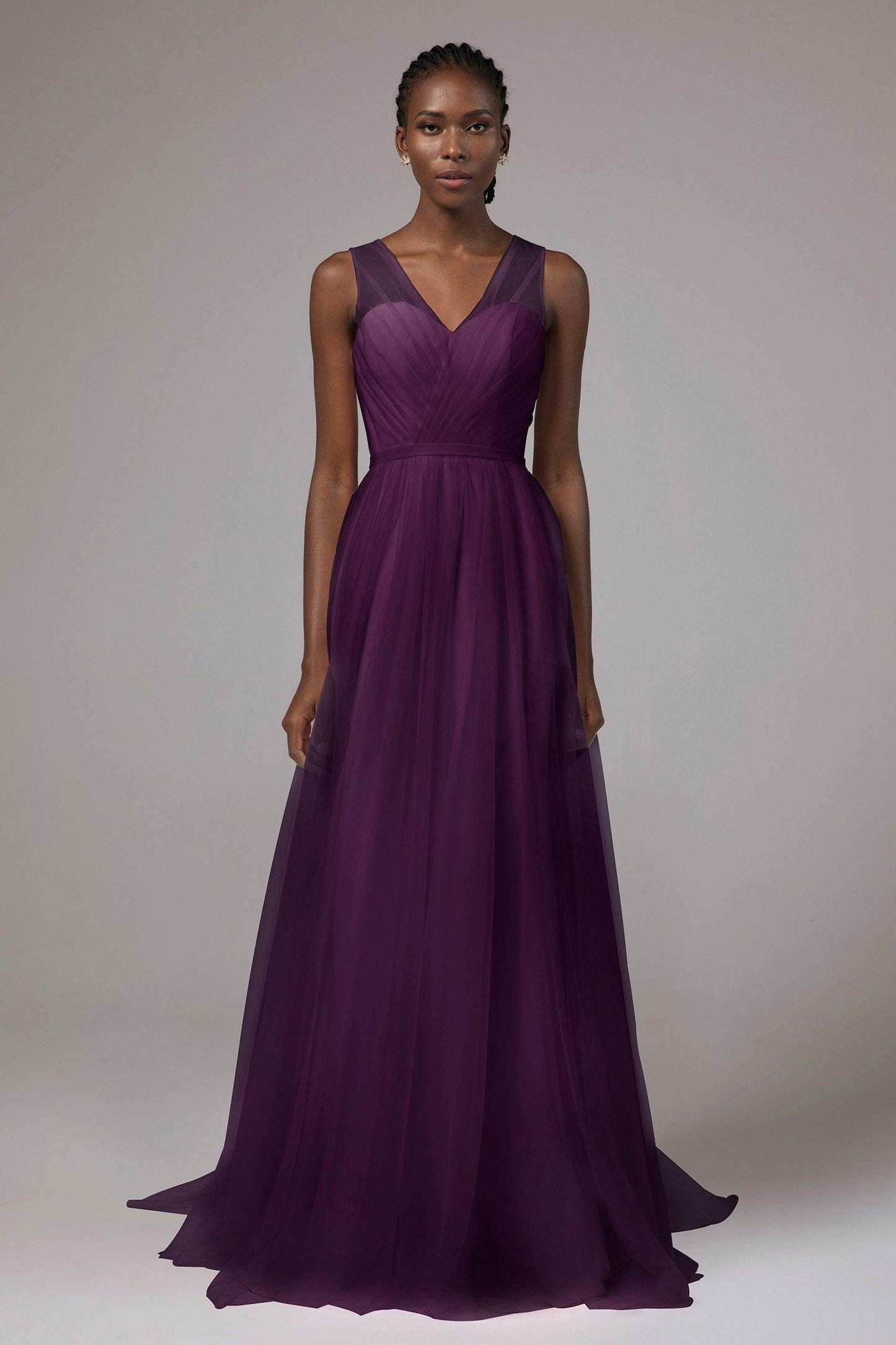 A-Line Floor Length Tulle/Chiffon Bridesmaid Dress CB0392 - COCOMELODY