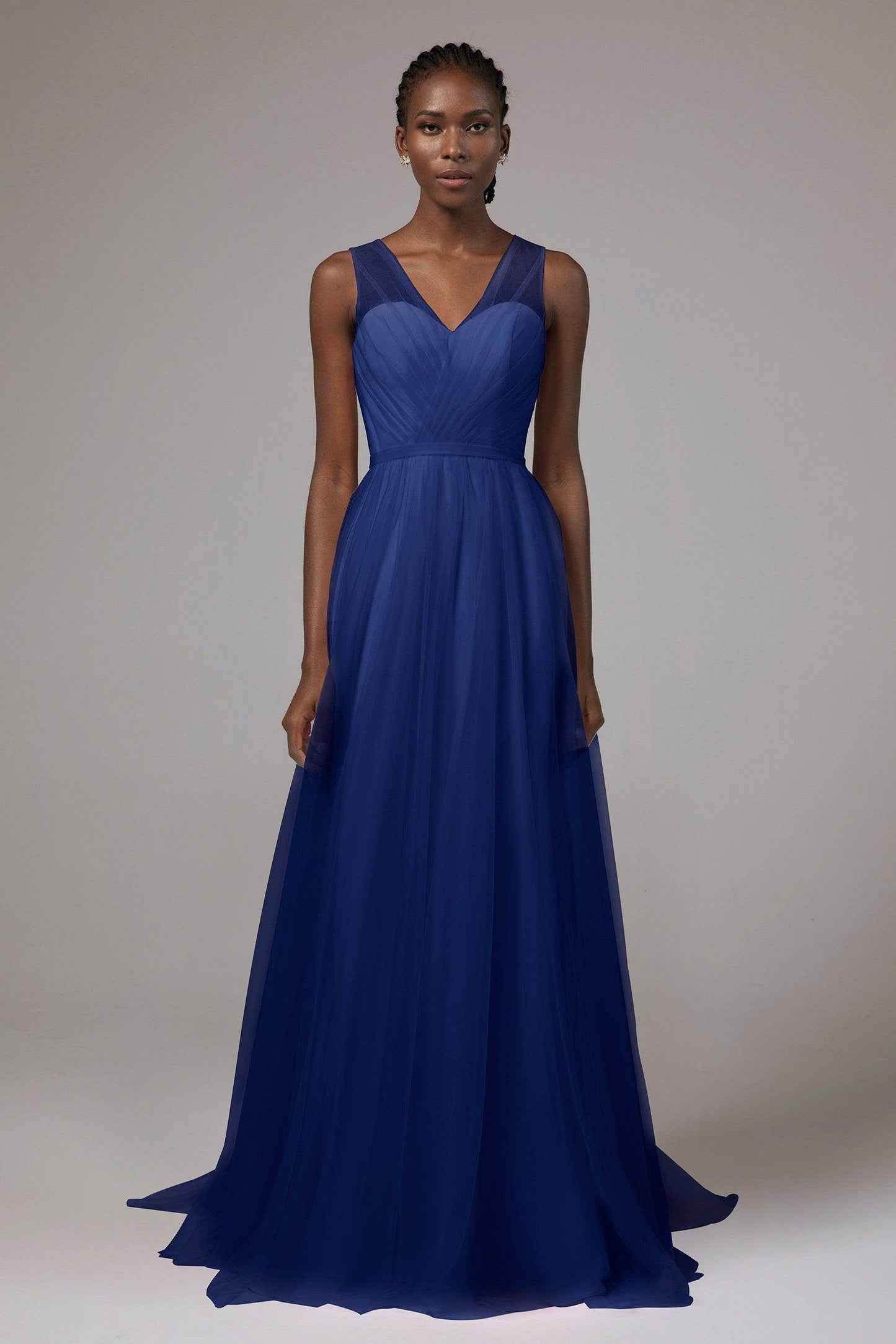 A-Line Floor Length Tulle/Chiffon Bridesmaid Dress CB0392 - COCOMELODY