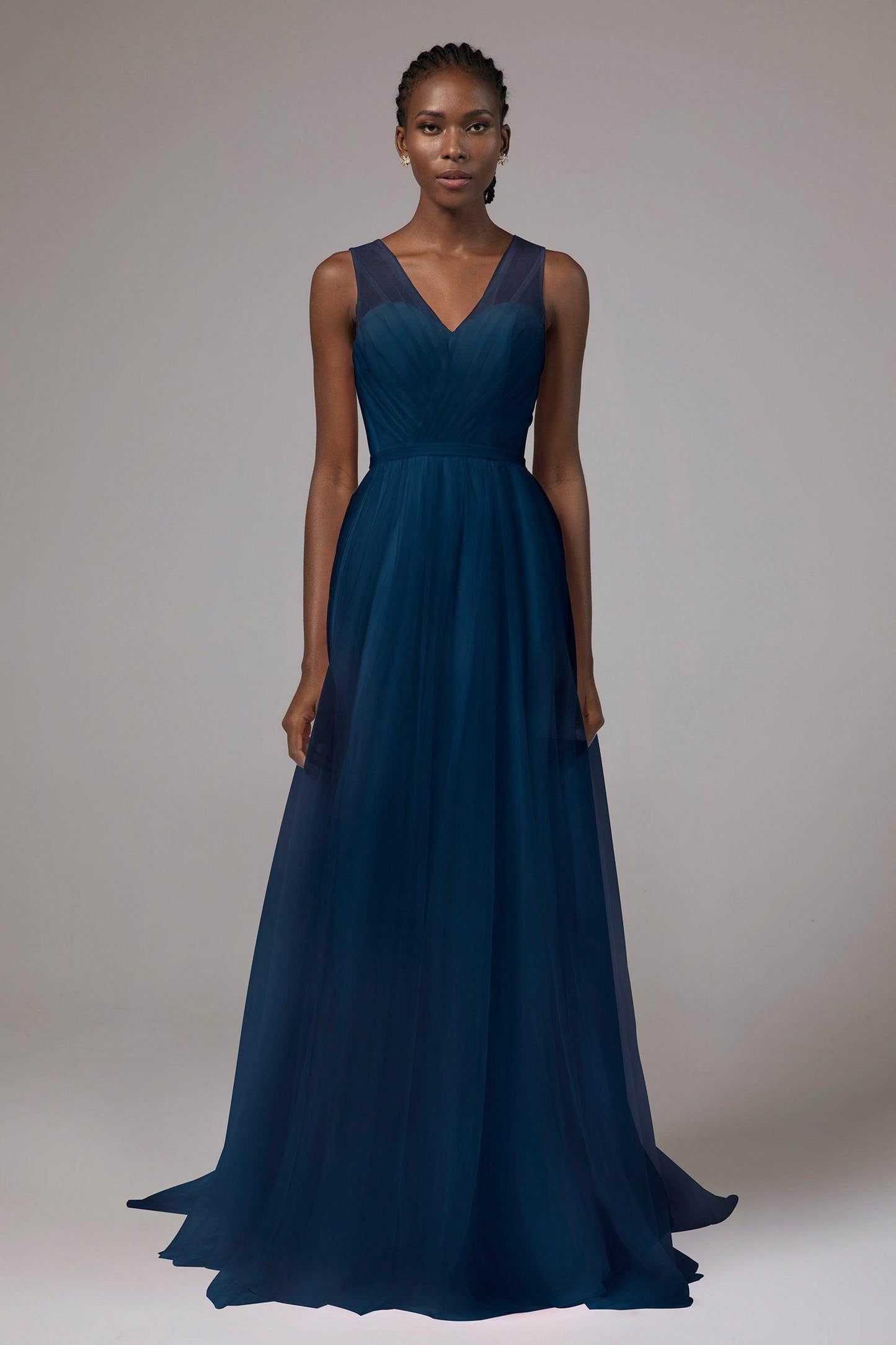 A-Line Floor Length Tulle/Chiffon Bridesmaid Dress CB0392 - COCOMELODY