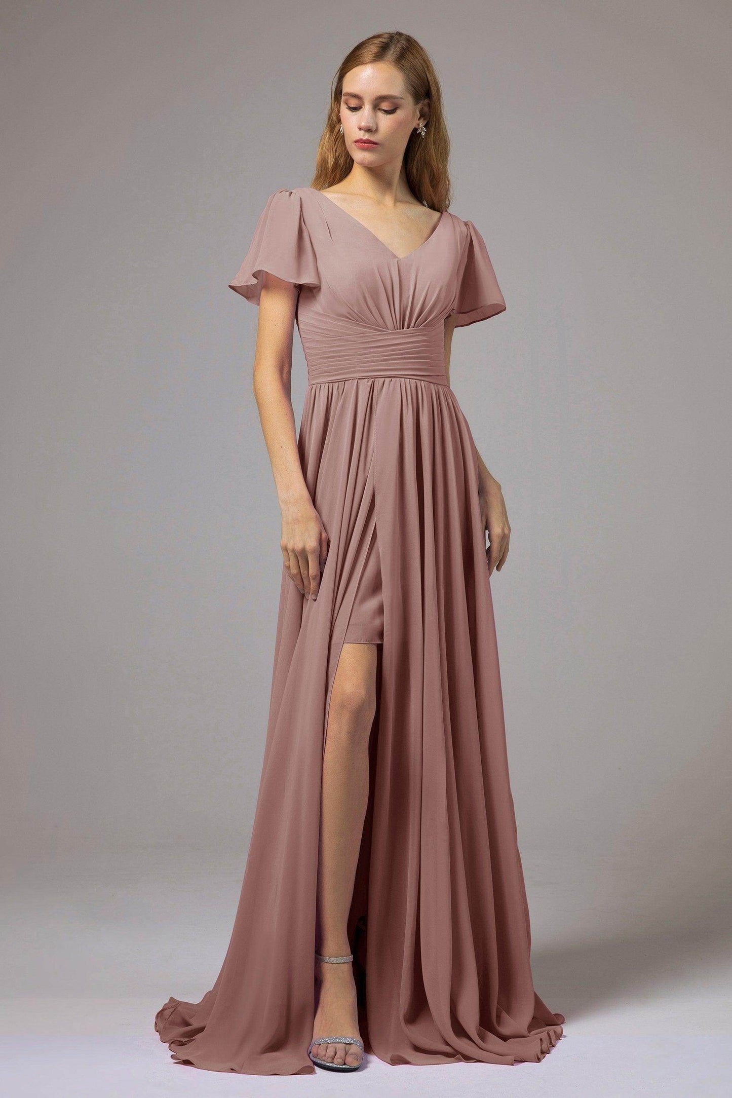 A-Line Floor Length Chiffon Bridesmaid Dress CB0396 - COCOMELODY