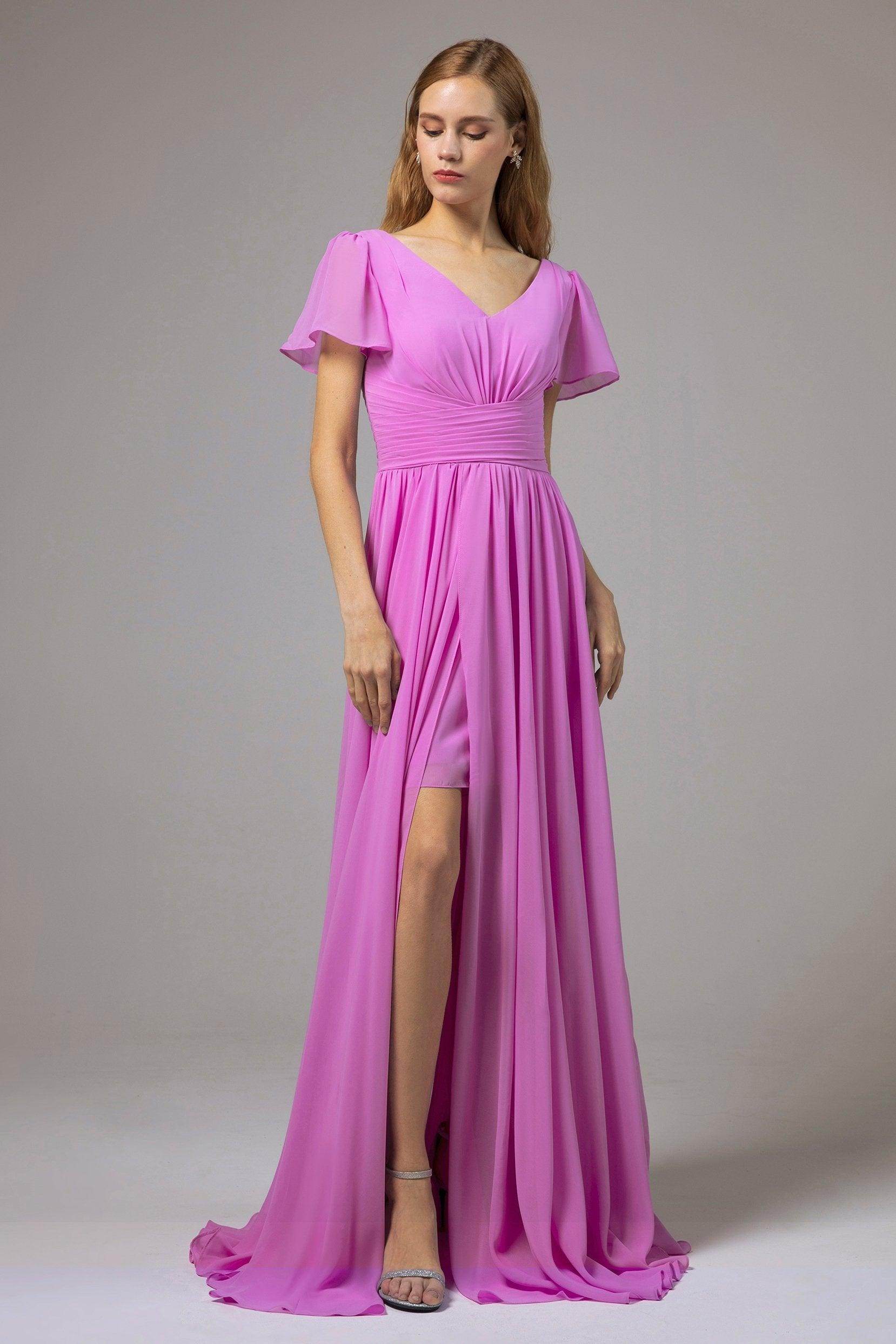 A-Line Floor Length Chiffon Bridesmaid Dress CB0396 - COCOMELODY