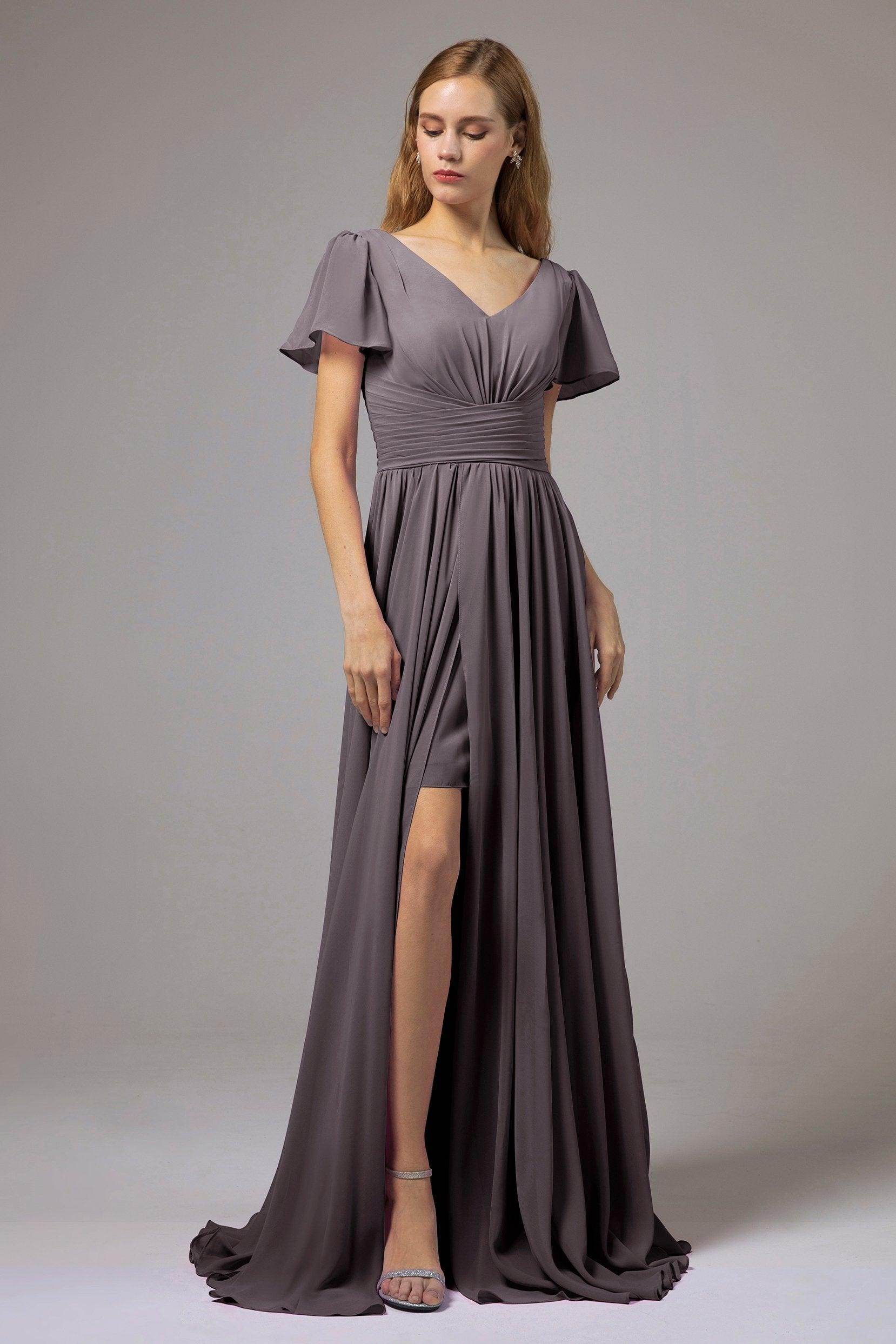 A-Line Floor Length Chiffon Bridesmaid Dress CB0396 - COCOMELODY