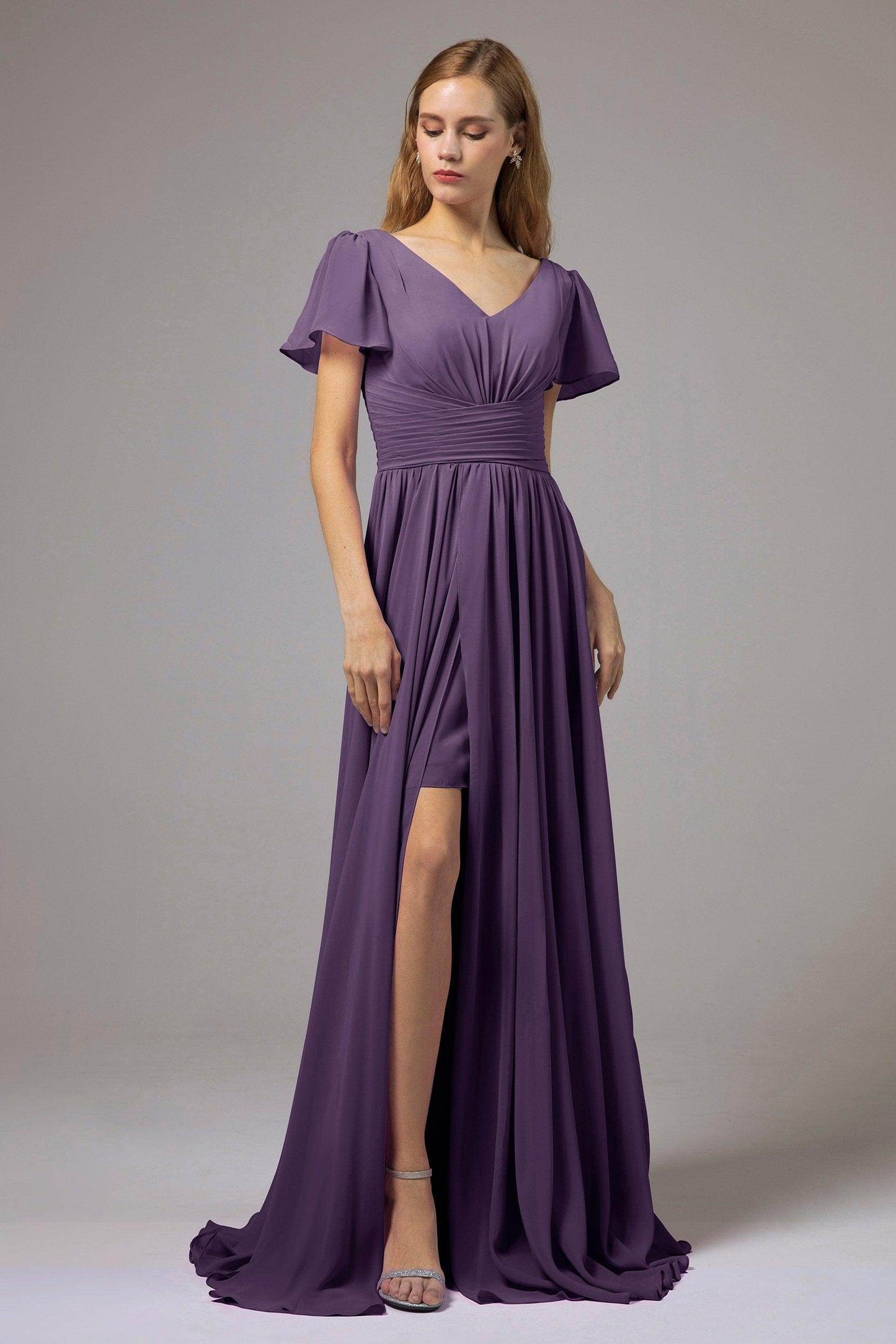A-Line Floor Length Chiffon Bridesmaid Dress CB0396 - COCOMELODY