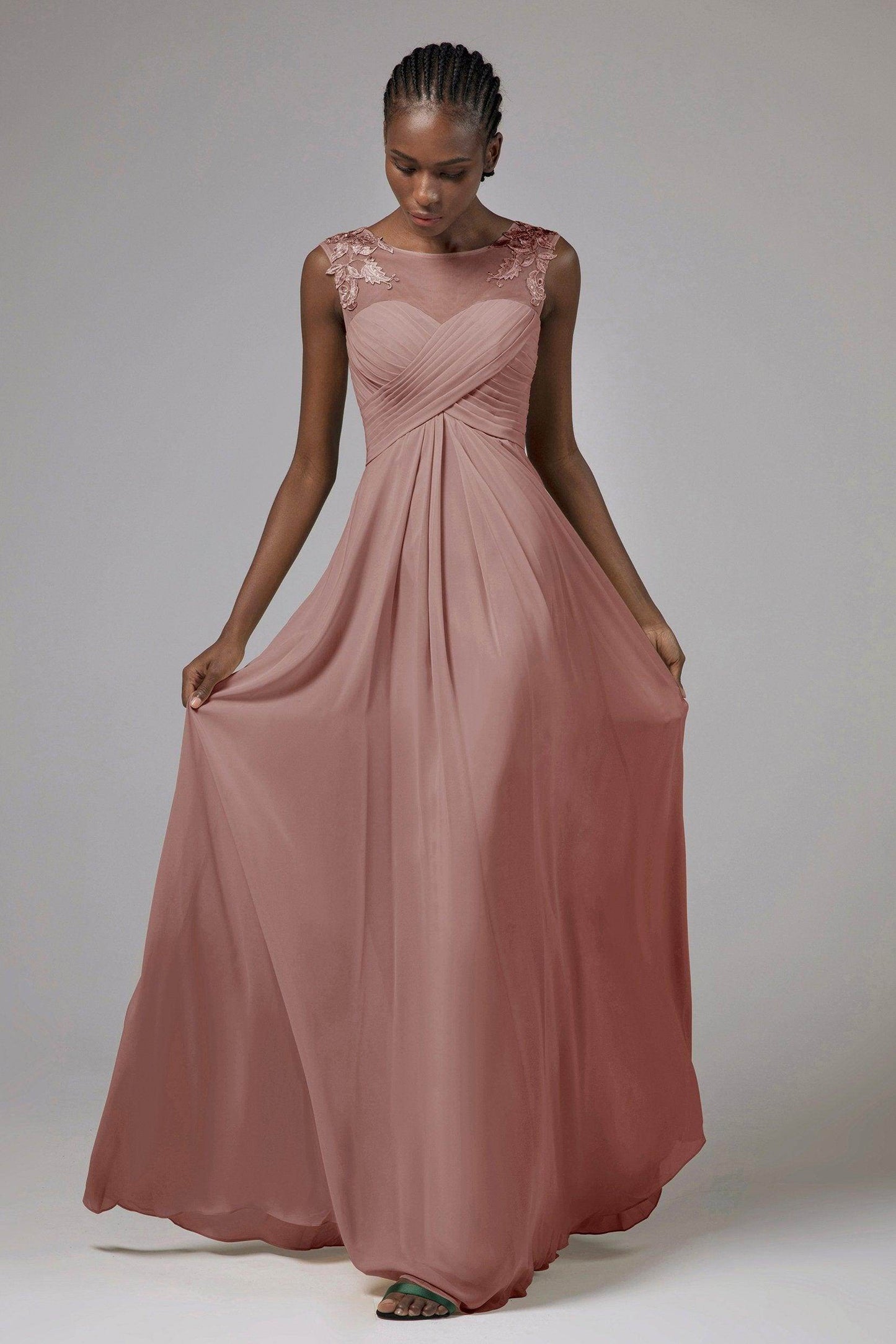A-Line Floor Length Chiffon Bridesmaid Dress CB0397 - COCOMELODY