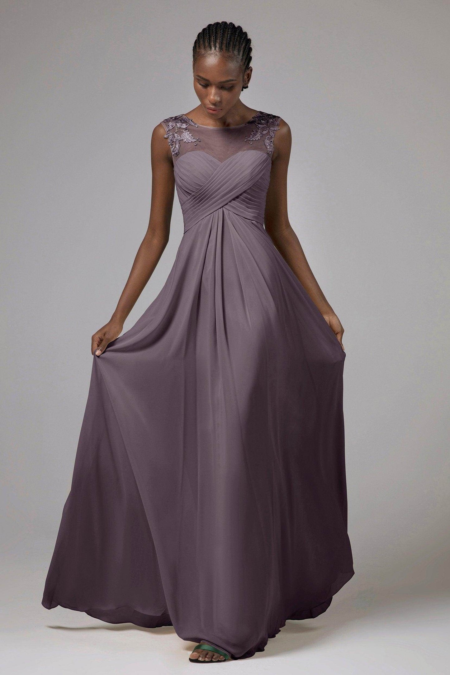A-Line Floor Length Chiffon Bridesmaid Dress CB0397 - COCOMELODY