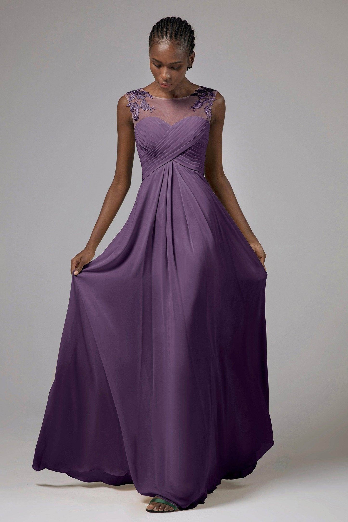 A-Line Floor Length Chiffon Bridesmaid Dress CB0397 - COCOMELODY
