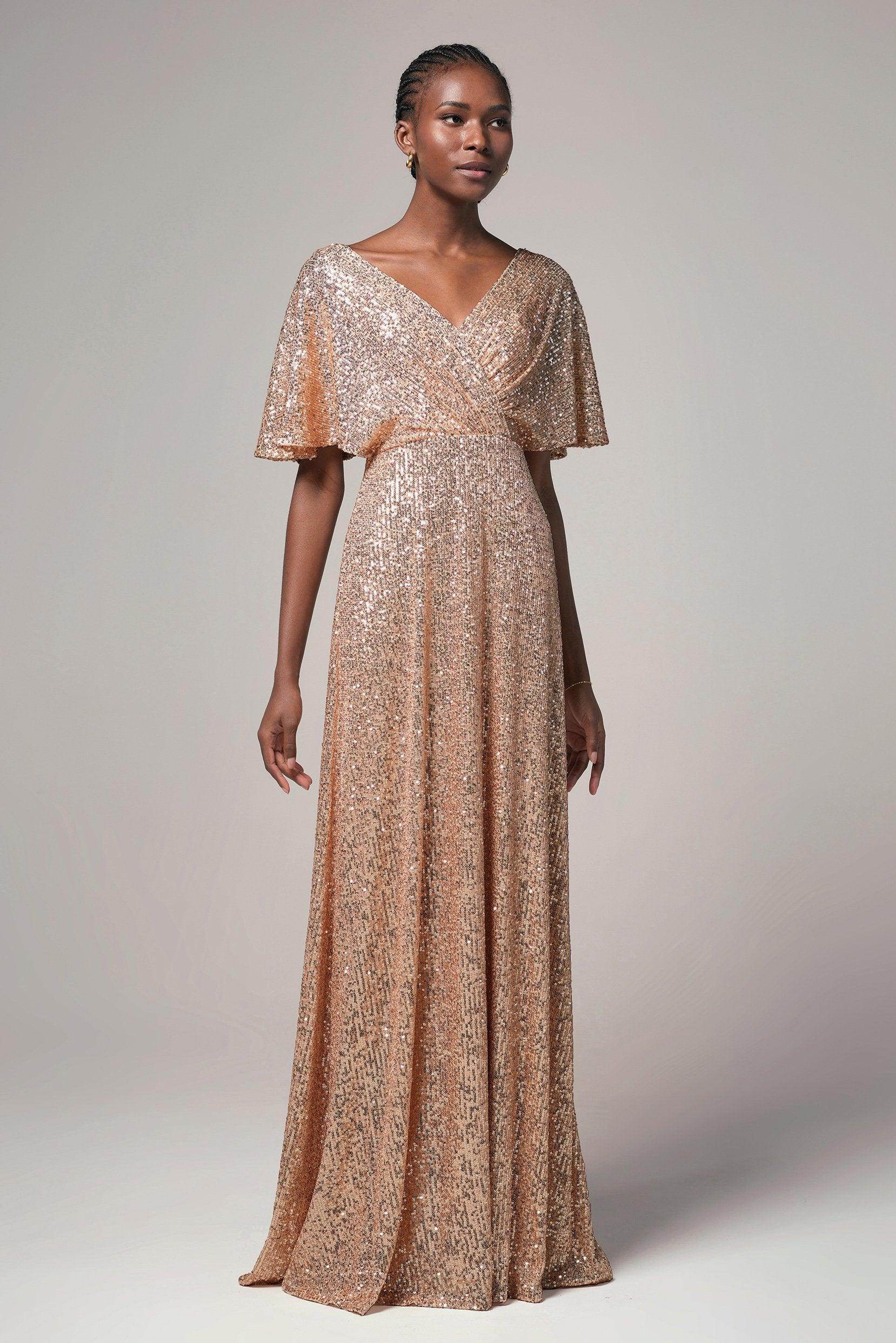 Sheath V-Neck Floor Length Sequined Bridesmaid Dress COCOMELODY CB0399