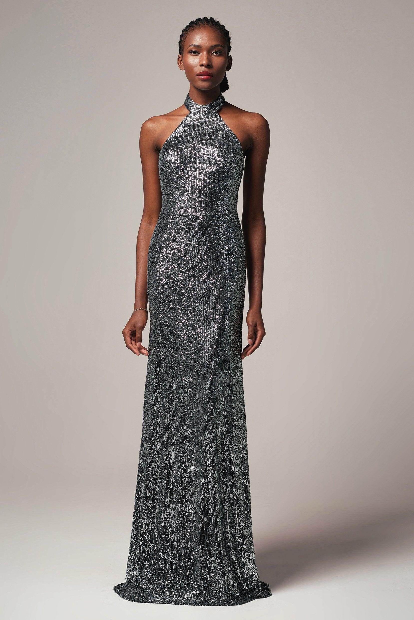 Sheath Halter Floor Length Sequined Bridesmaid Dress COCOMELODY CB0401 Sheath Halter Floor Length Sequined Bridesmaid Dress COCOMELODY CB0401