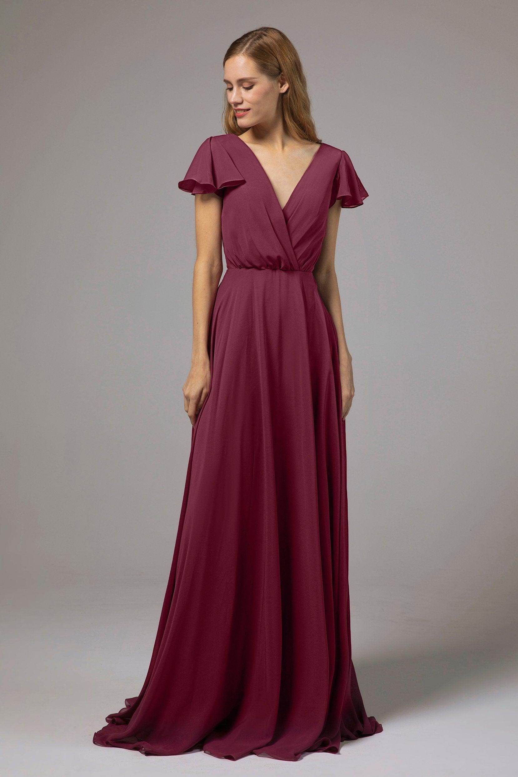 A-Line Floor Length Chiffon Burgundy Bridesmaid Dress COCOMELODY CB0410, Silver Cloud A-Line Floor Length Chiffon Burgundy Bridesmaid Dress COCOMELODY CB0410, Silver Cloud