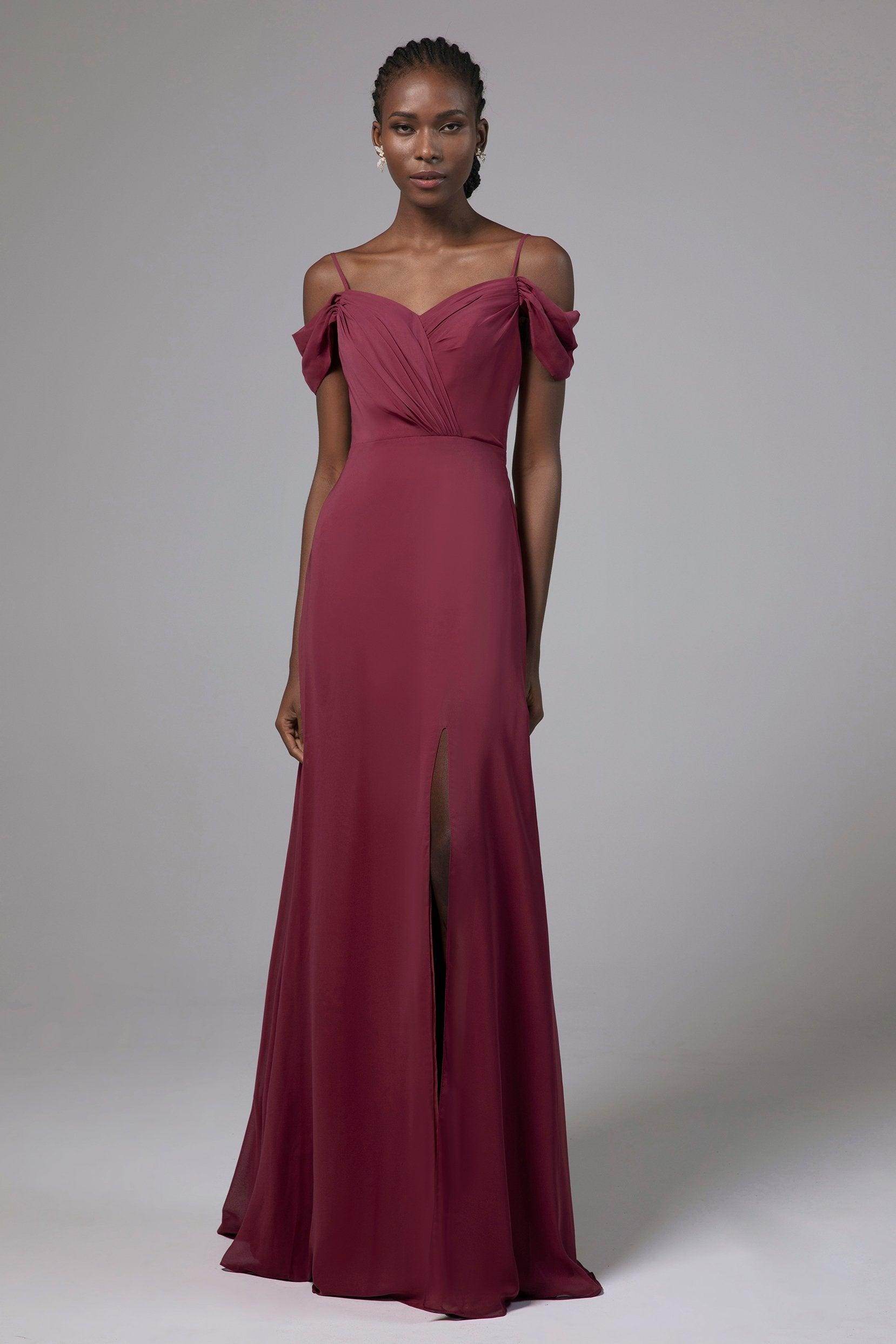 chiffon dress with pockets A-Line Floor Length Chiffon Bridesmaid Dress Pockets Split COCOMELODY CB0412