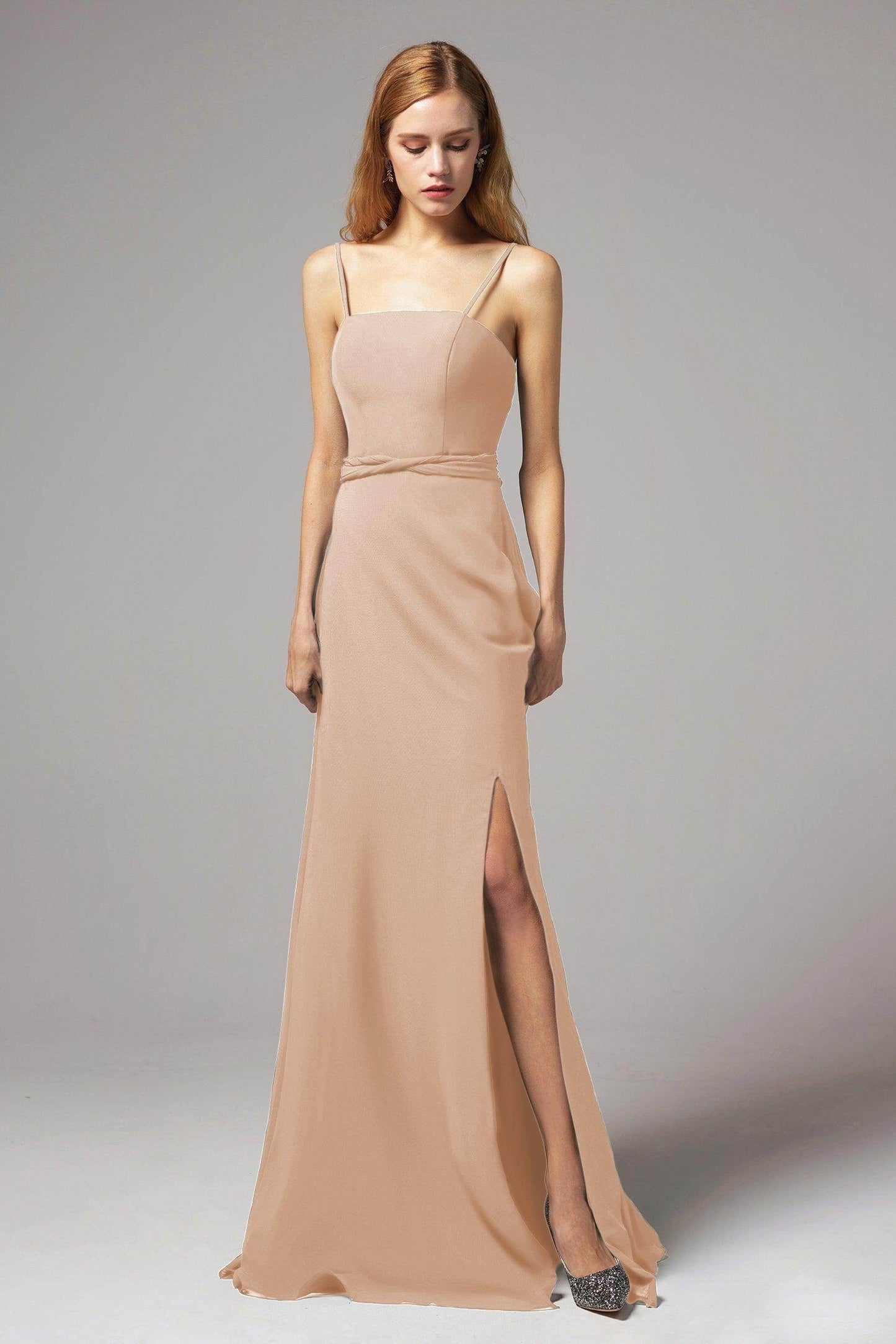 A-Line Floor Length Chiffon Bridesmaid Dress CB0414 - COCOMELODY