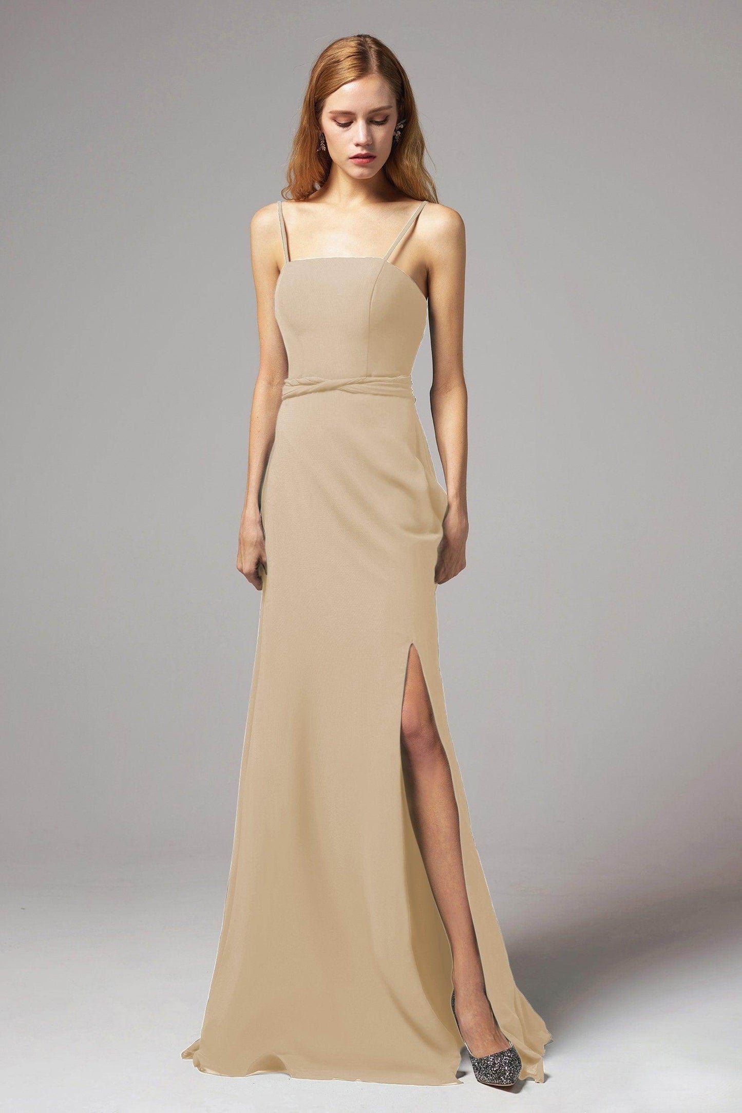 A-Line Floor Length Chiffon Bridesmaid Dress CB0414 - COCOMELODY