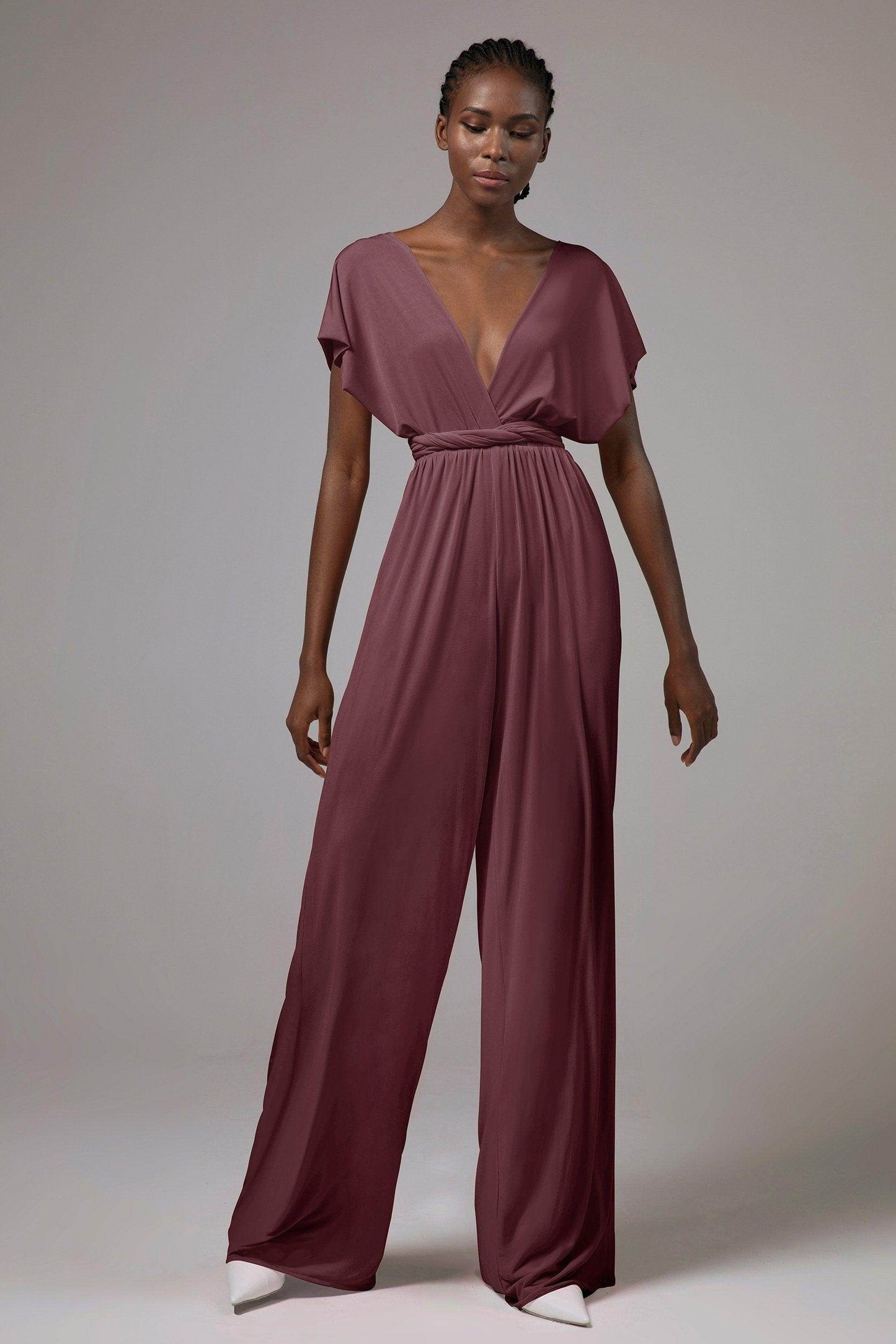 Jumpsuit Floor Length Knitted Fabric Bridesmaid Dress Formal Dresses CB0419 - COCOMELODY