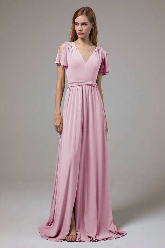 A-Line Floor Length Knitted Fabric Bridesmaid Dress Formal Dresses CB0422