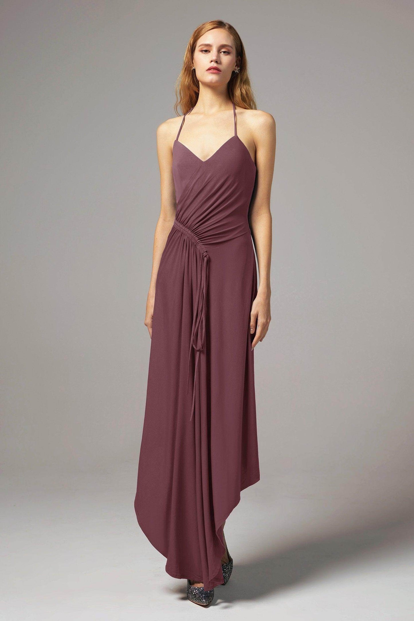 Asymmetrical High-Low Knitted Fabric Bridesmaid Dress CB0424 - COCOMELODY