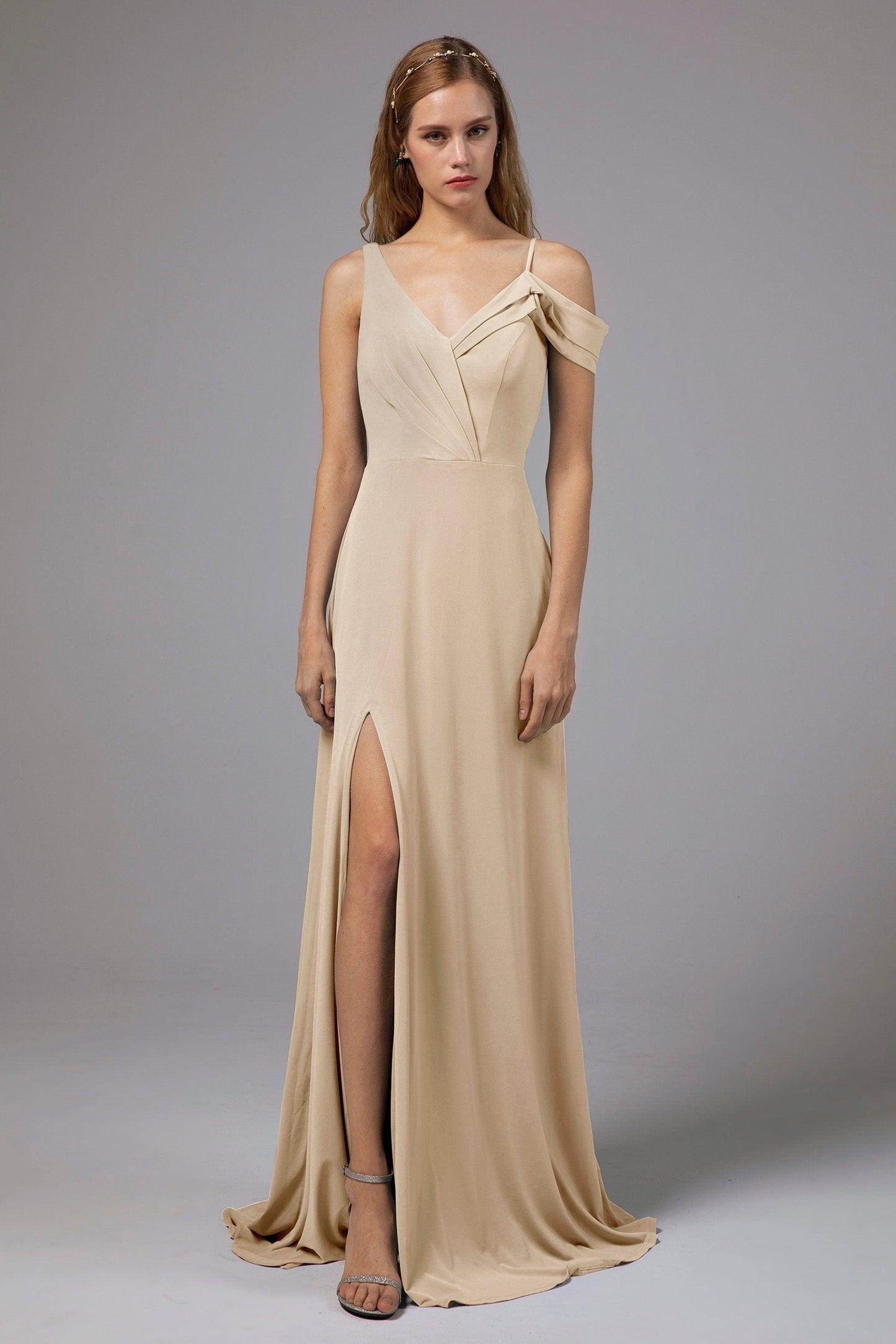 Sheath Floor Length Knitted Fabric Bridesmaid Dress Formal Dresses CB0425 - COCOMELODY