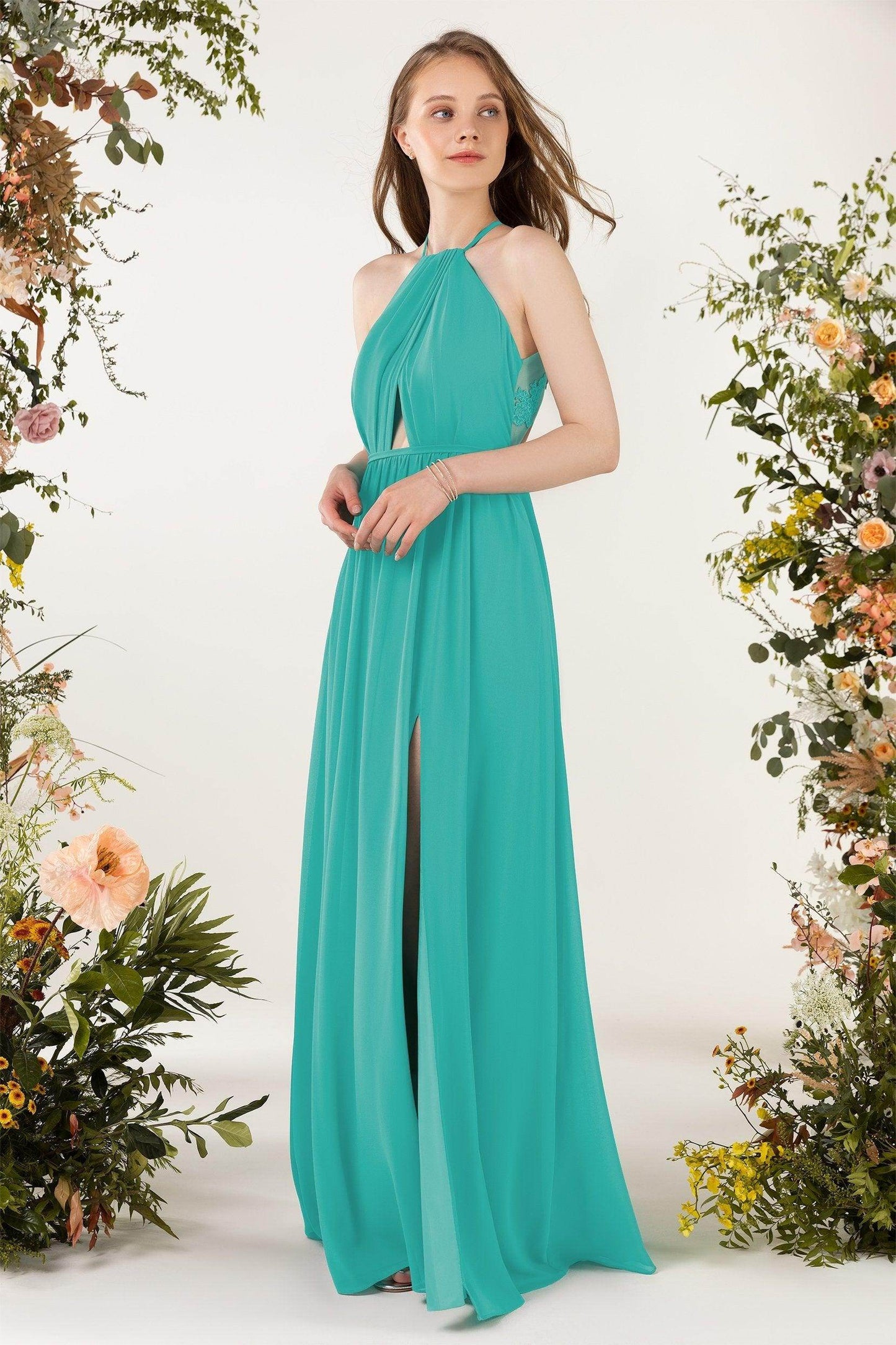 A-Line Sweep-Brush Train Chiffon Bridesmaid Dress CB0451 - COCOMELODY