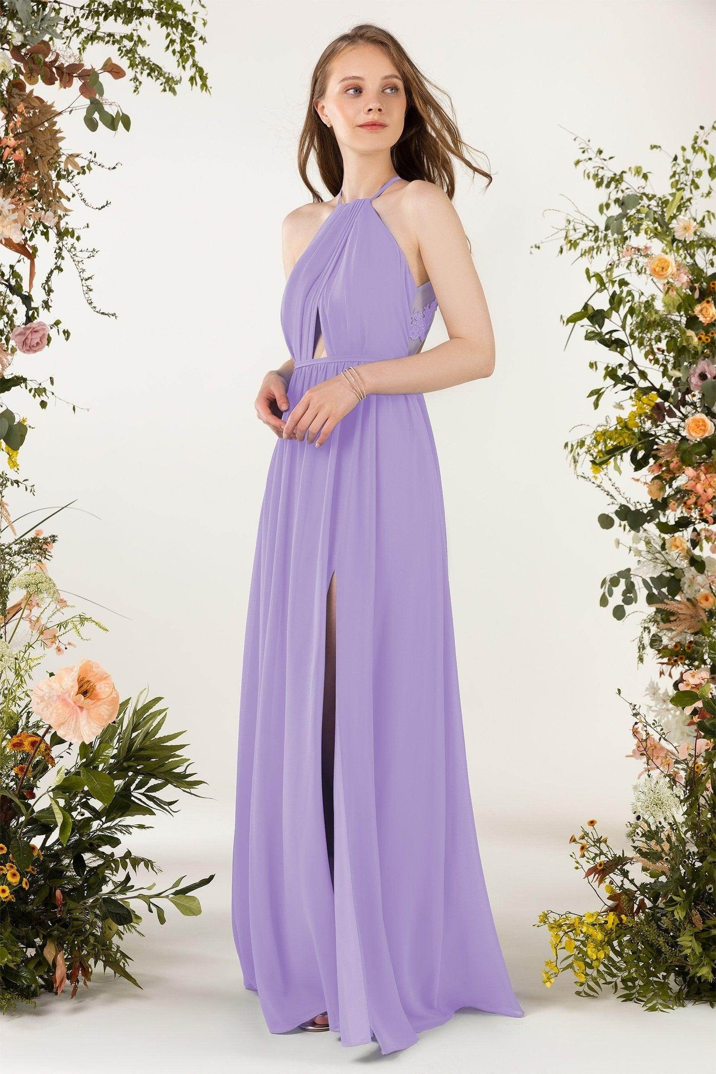 A-Line Sweep-Brush Train Chiffon Bridesmaid Dress CB0451 - COCOMELODY