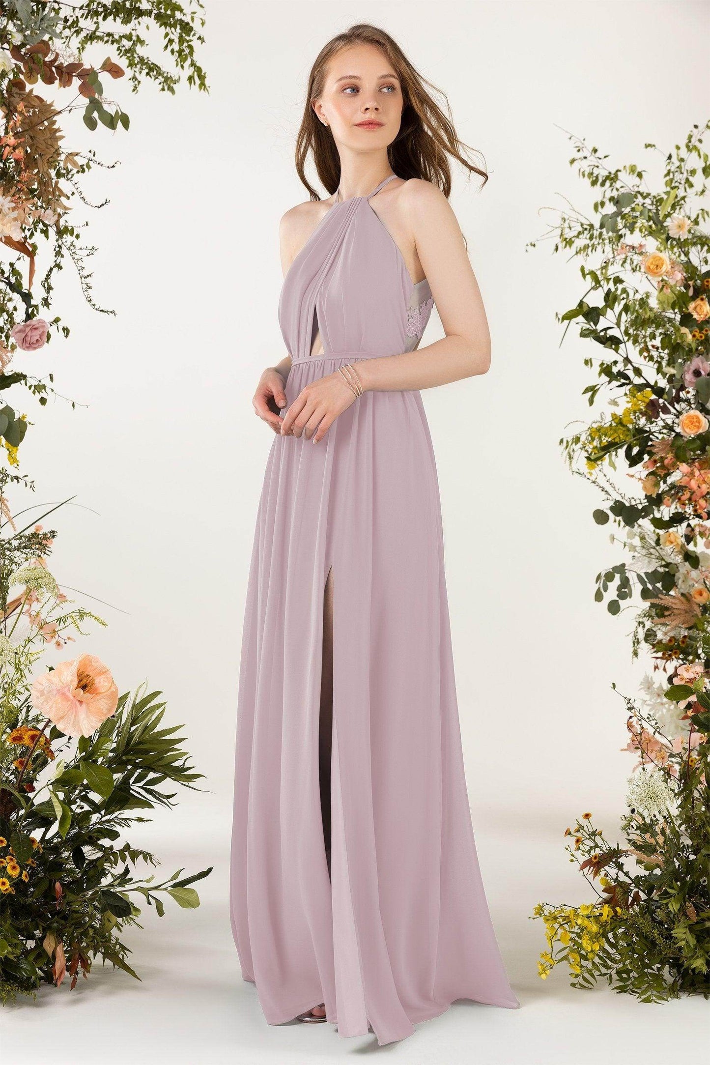 A-Line Sweep-Brush Train Chiffon Bridesmaid Dress CB0451 - COCOMELODY