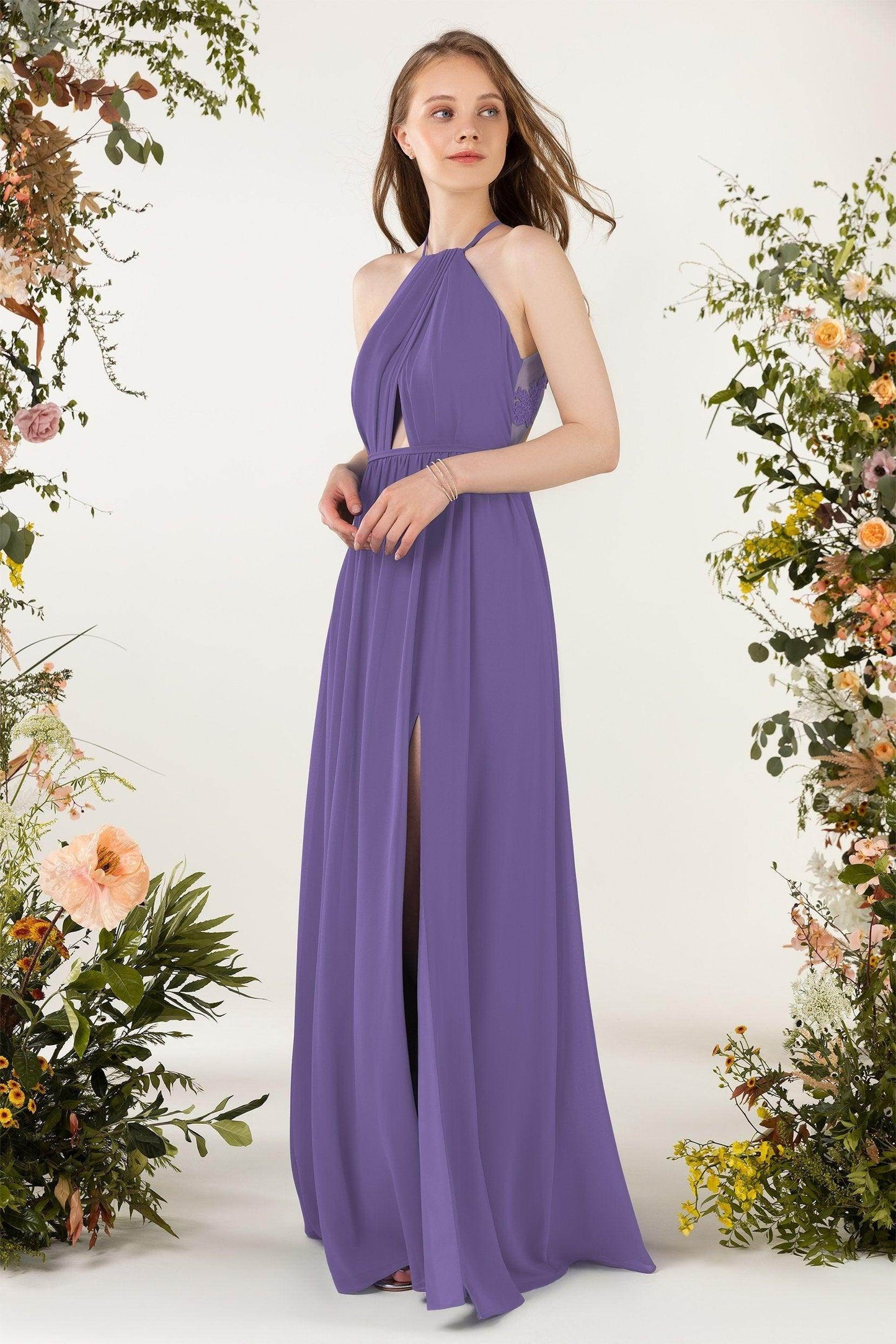 A-Line Sweep-Brush Train Chiffon Bridesmaid Dress CB0451 - COCOMELODY