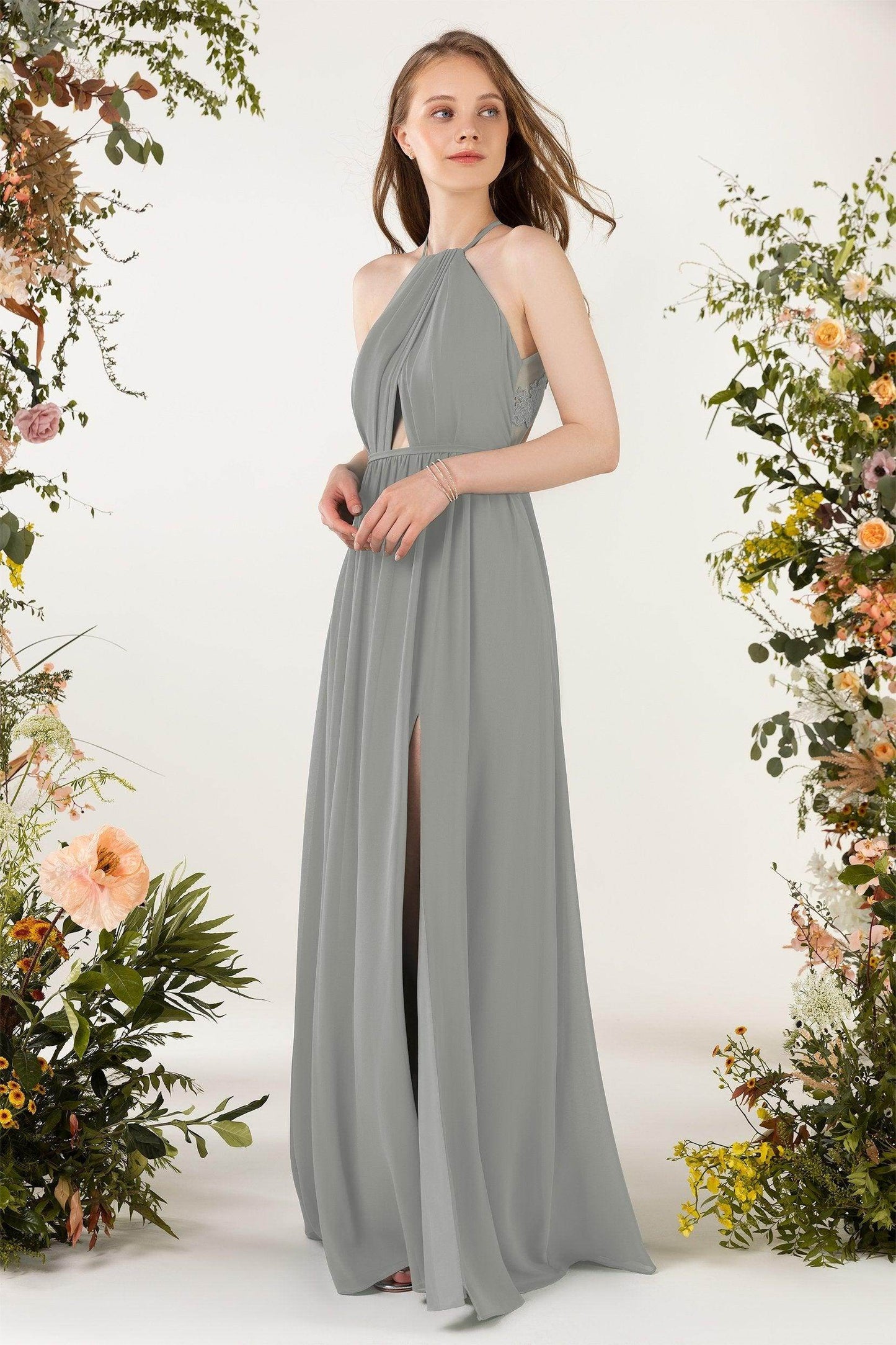 A-Line Sweep-Brush Train Chiffon Bridesmaid Dress CB0451 - COCOMELODY