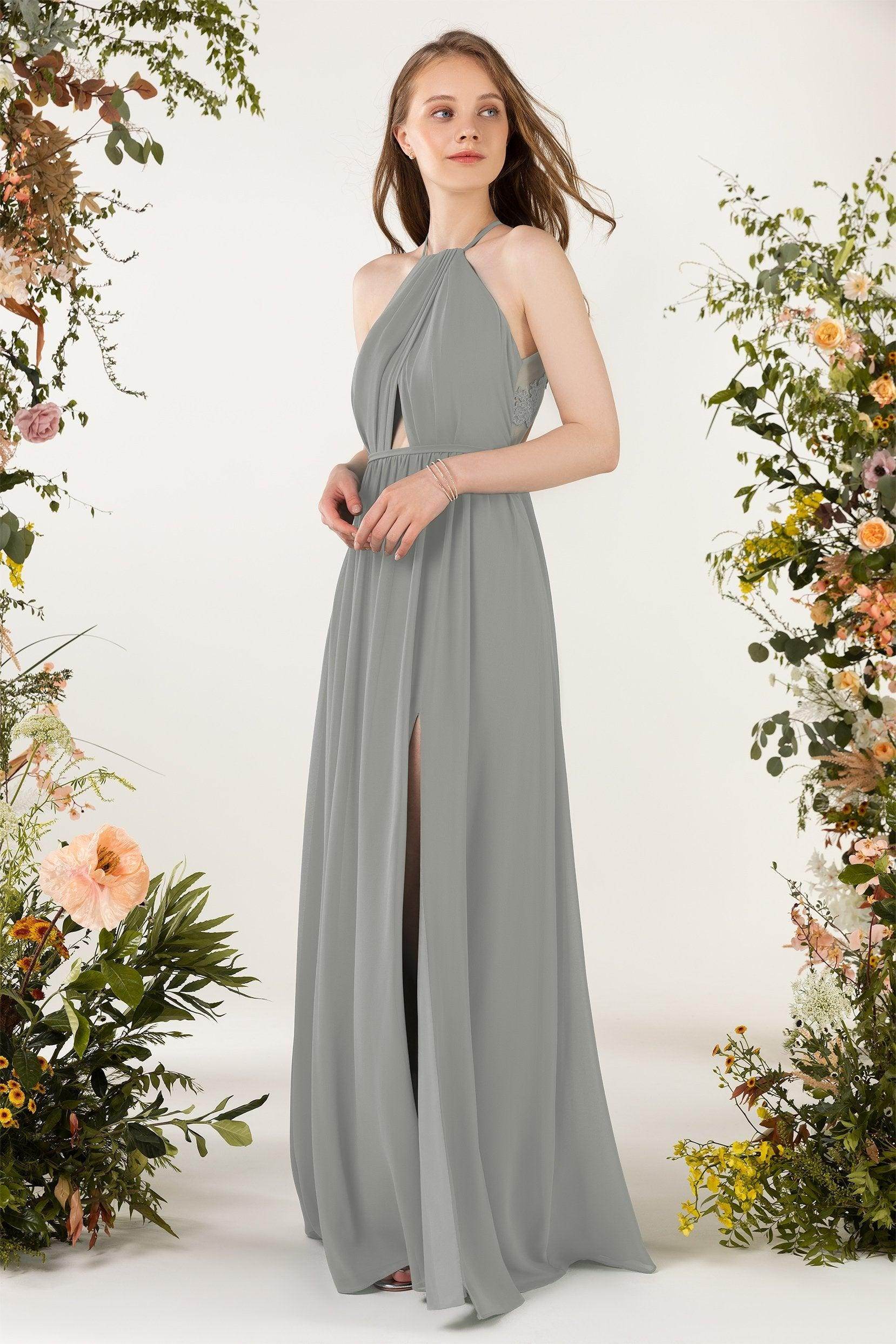 A-Line Sweep-Brush Train Chiffon Bridesmaid Dress CB0451 - COCOMELODY