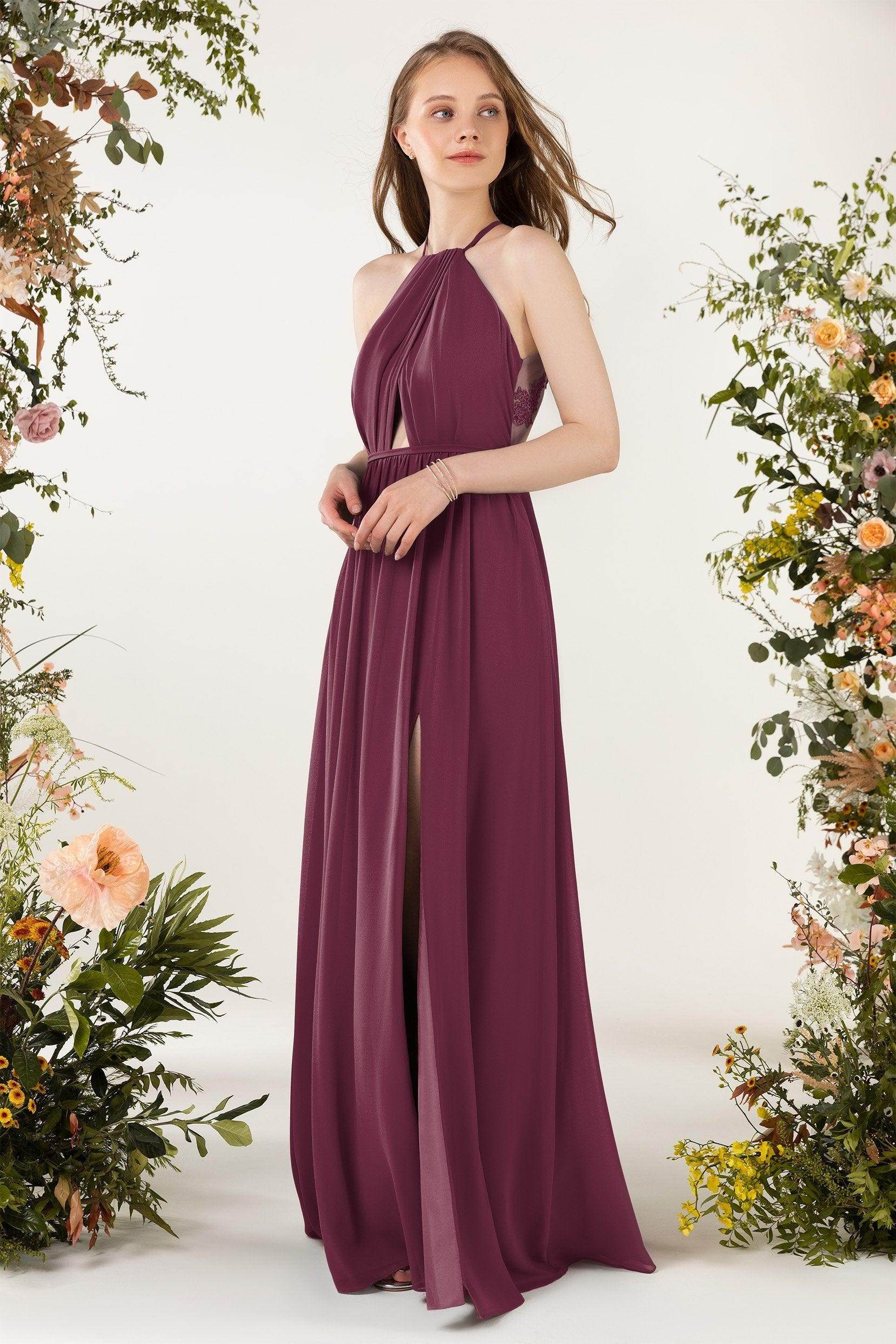 A-Line Sweep-Brush Train Chiffon Bridesmaid Dress CB0451 - COCOMELODY