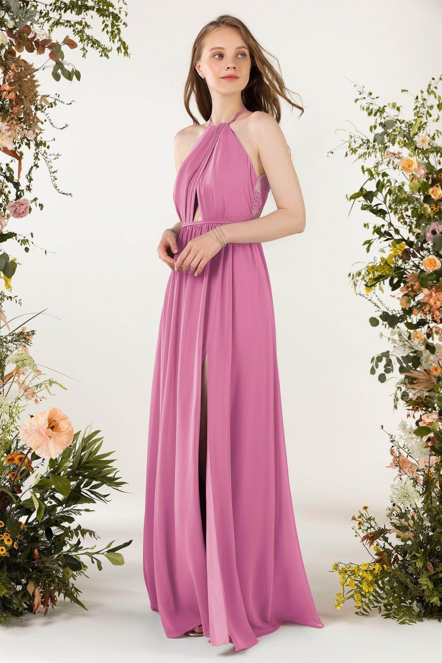 A-Line Sweep-Brush Train Chiffon Bridesmaid Dress CB0451 - COCOMELODY