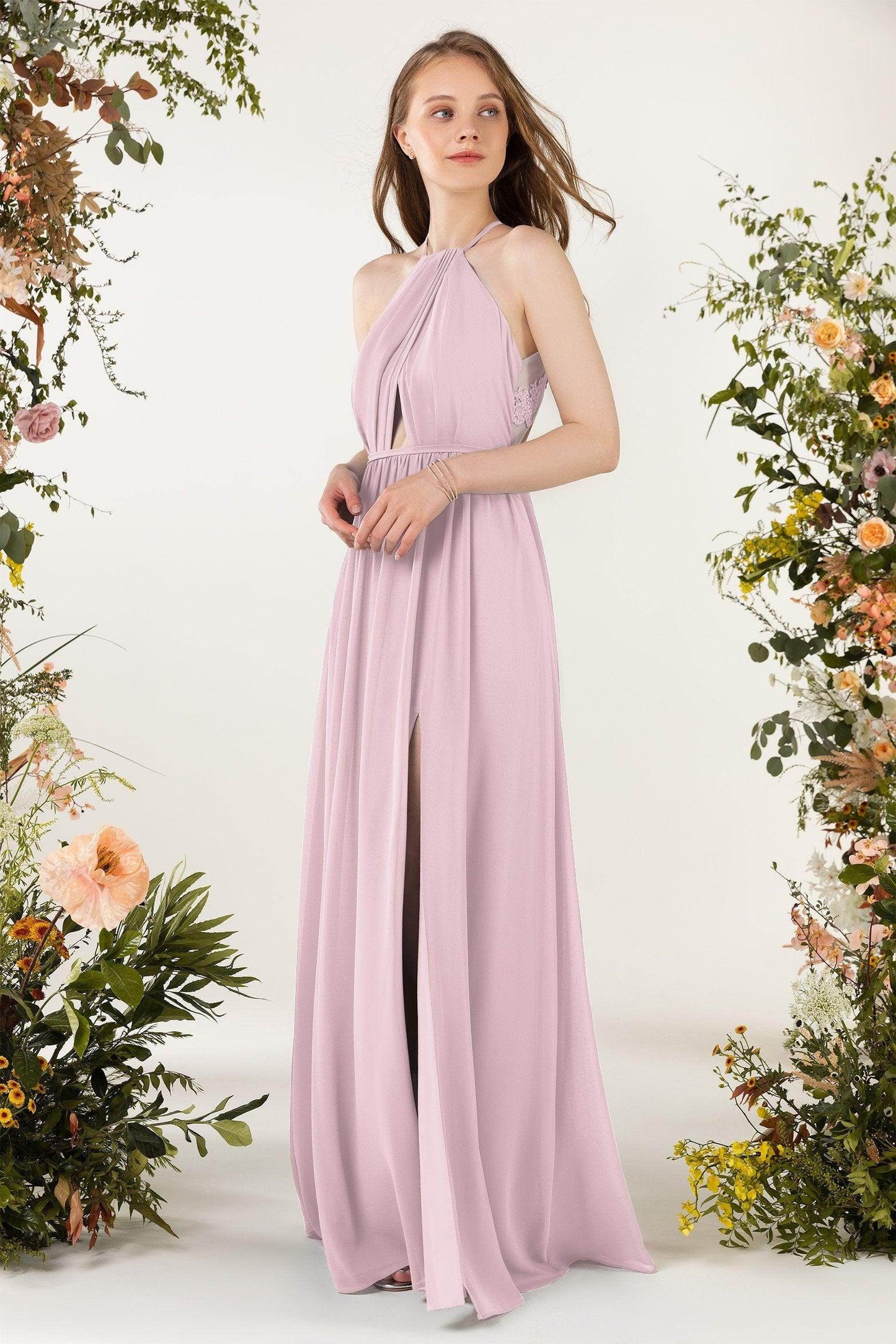 A-Line Sweep-Brush Train Chiffon Bridesmaid Dress CB0451 - COCOMELODY