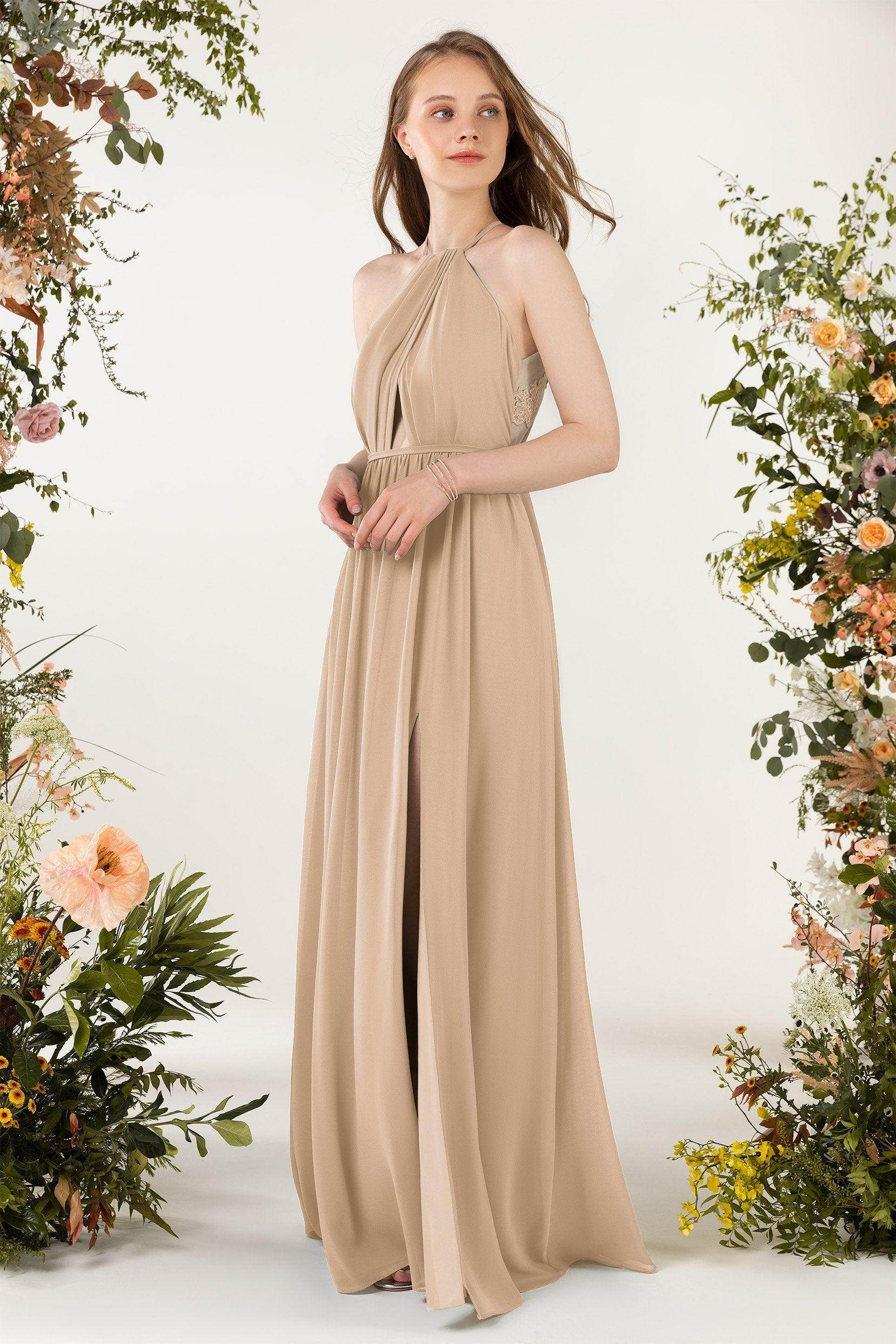 A-Line Sweep-Brush Train Chiffon Bridesmaid Dress CB0451 - COCOMELODY