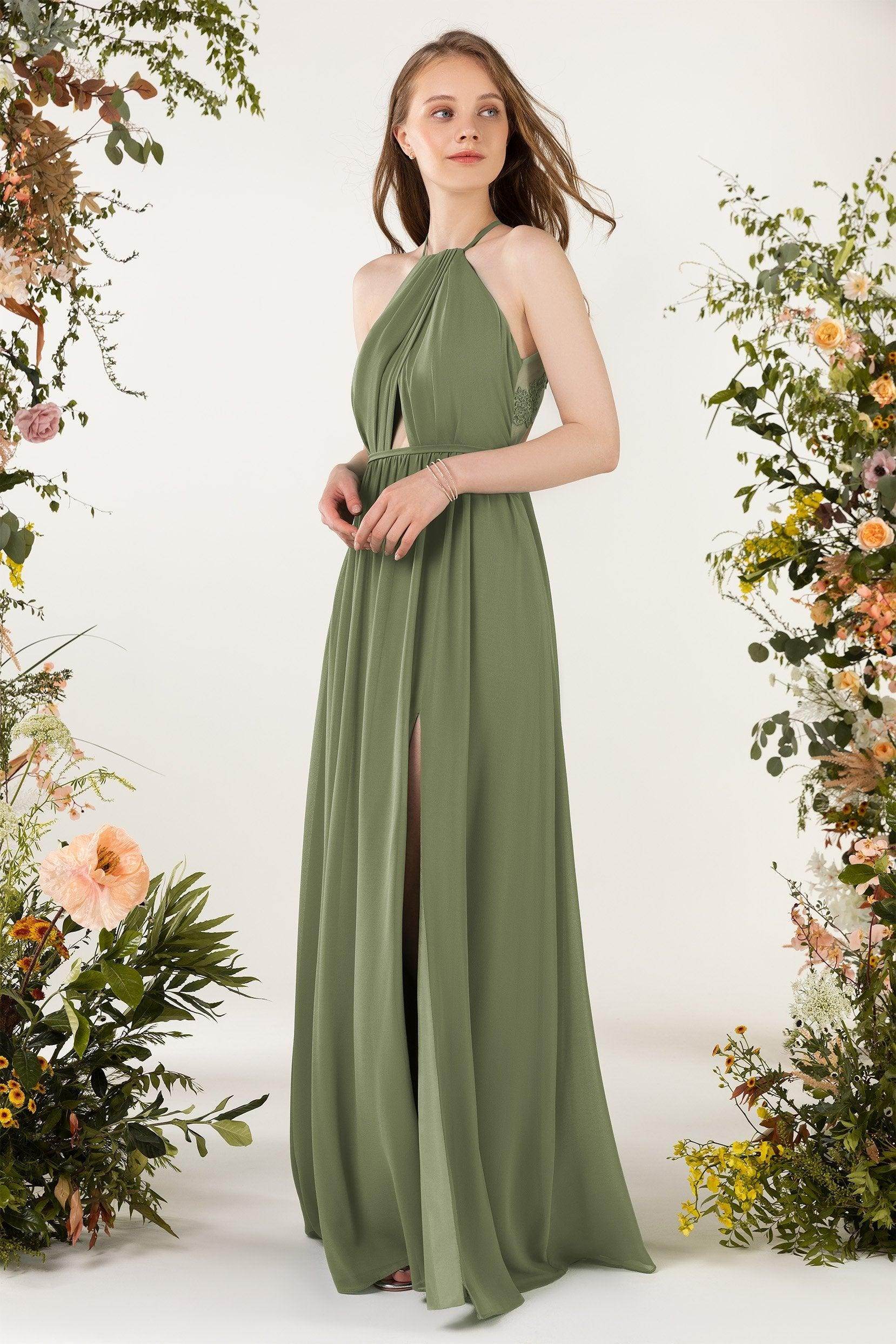A-Line Sweep-Brush Train Chiffon Bridesmaid Dress CB0451 - COCOMELODY
