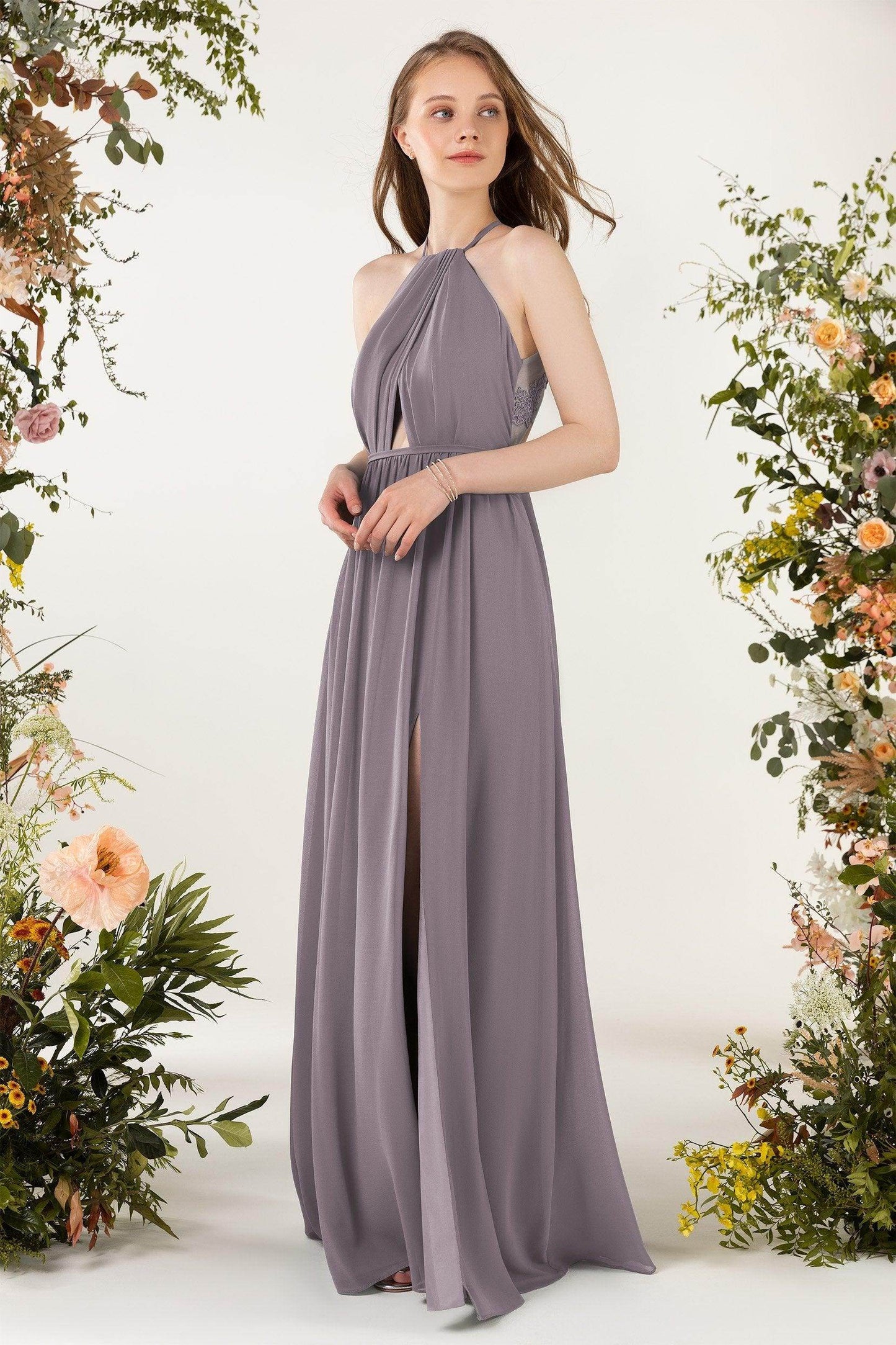 A-Line Sweep-Brush Train Chiffon Bridesmaid Dress CB0451 - COCOMELODY