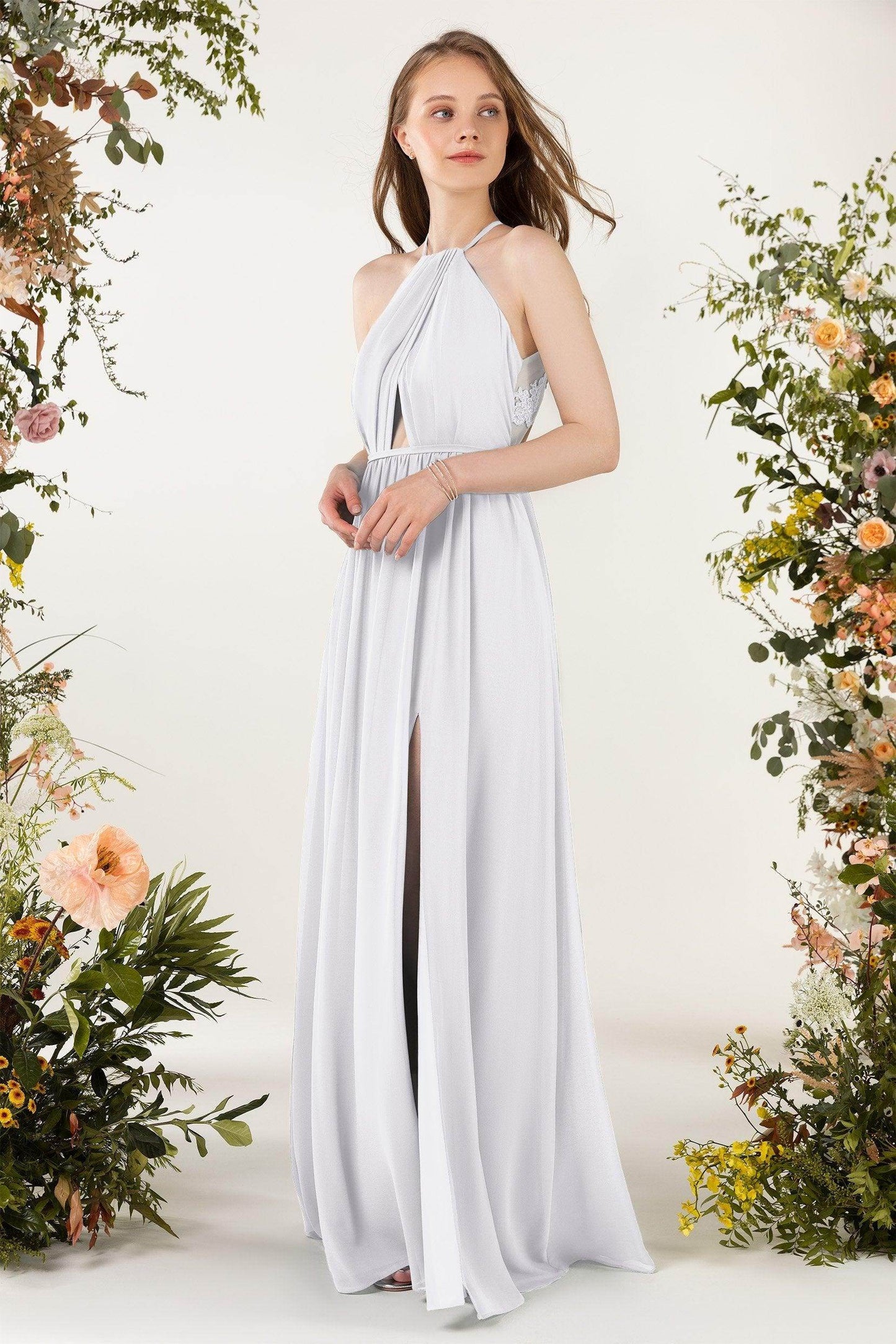 A-Line Sweep-Brush Train Chiffon Bridesmaid Dress CB0451 - COCOMELODY