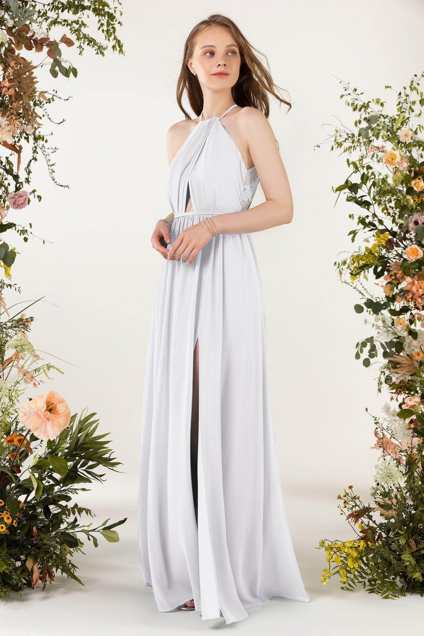 A-Line Sweep-Brush Train Chiffon Bridesmaid Dress CB0451 - COCOMELODY