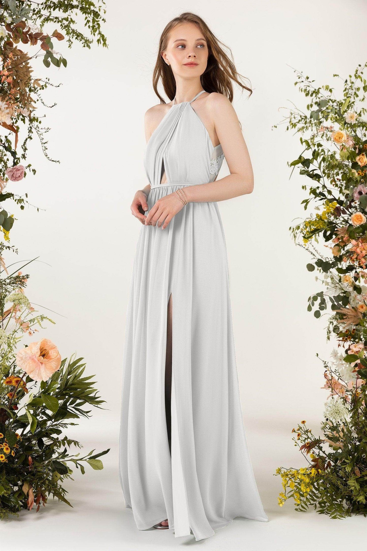 A-Line Sweep-Brush Train Chiffon Bridesmaid Dress CB0451 - COCOMELODY