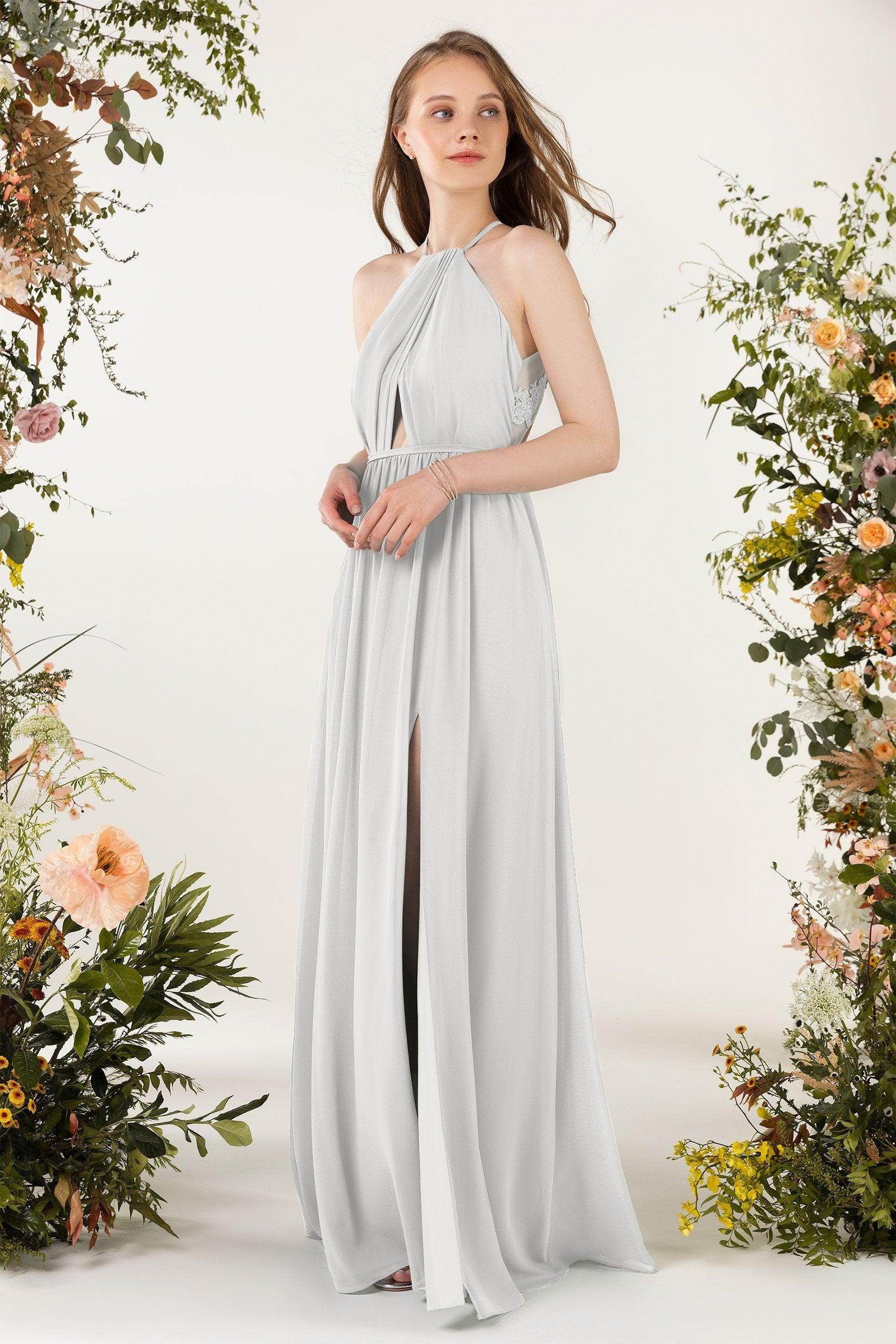 A-Line Sweep-Brush Train Chiffon Bridesmaid Dress CB0451 - COCOMELODY