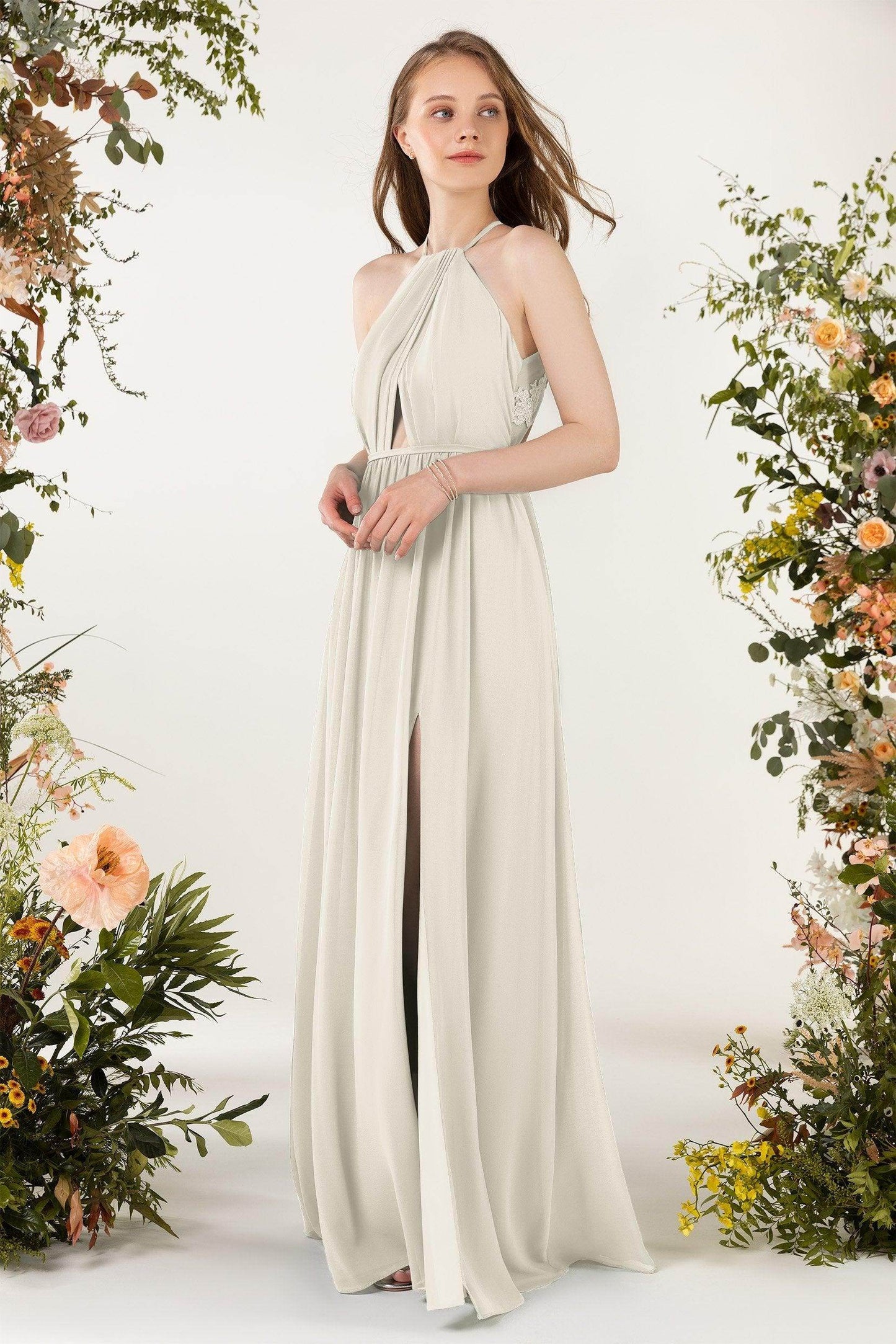 A-Line Sweep-Brush Train Chiffon Bridesmaid Dress CB0451 - COCOMELODY
