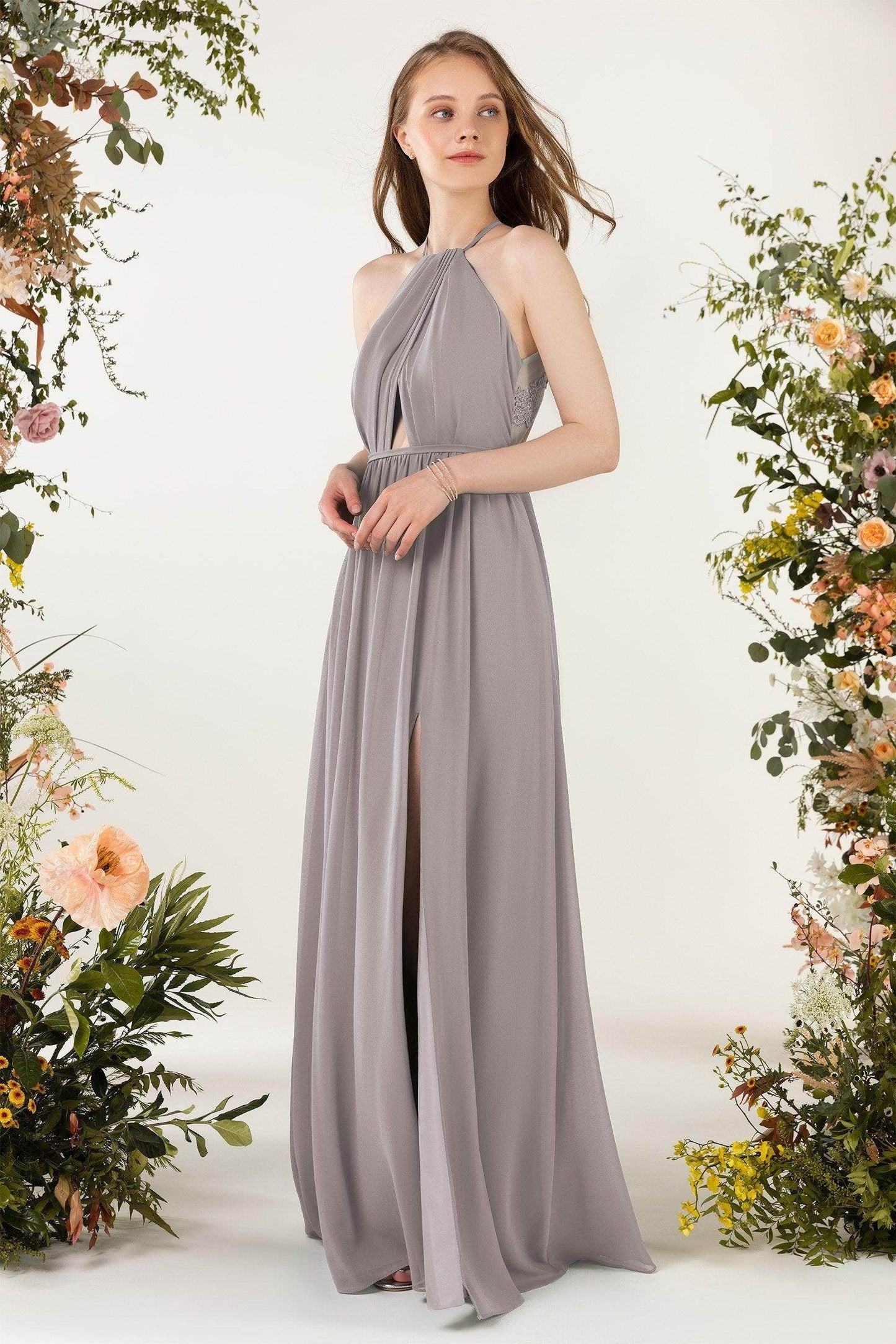 A-Line Sweep-Brush Train Chiffon Bridesmaid Dress CB0451 - COCOMELODY