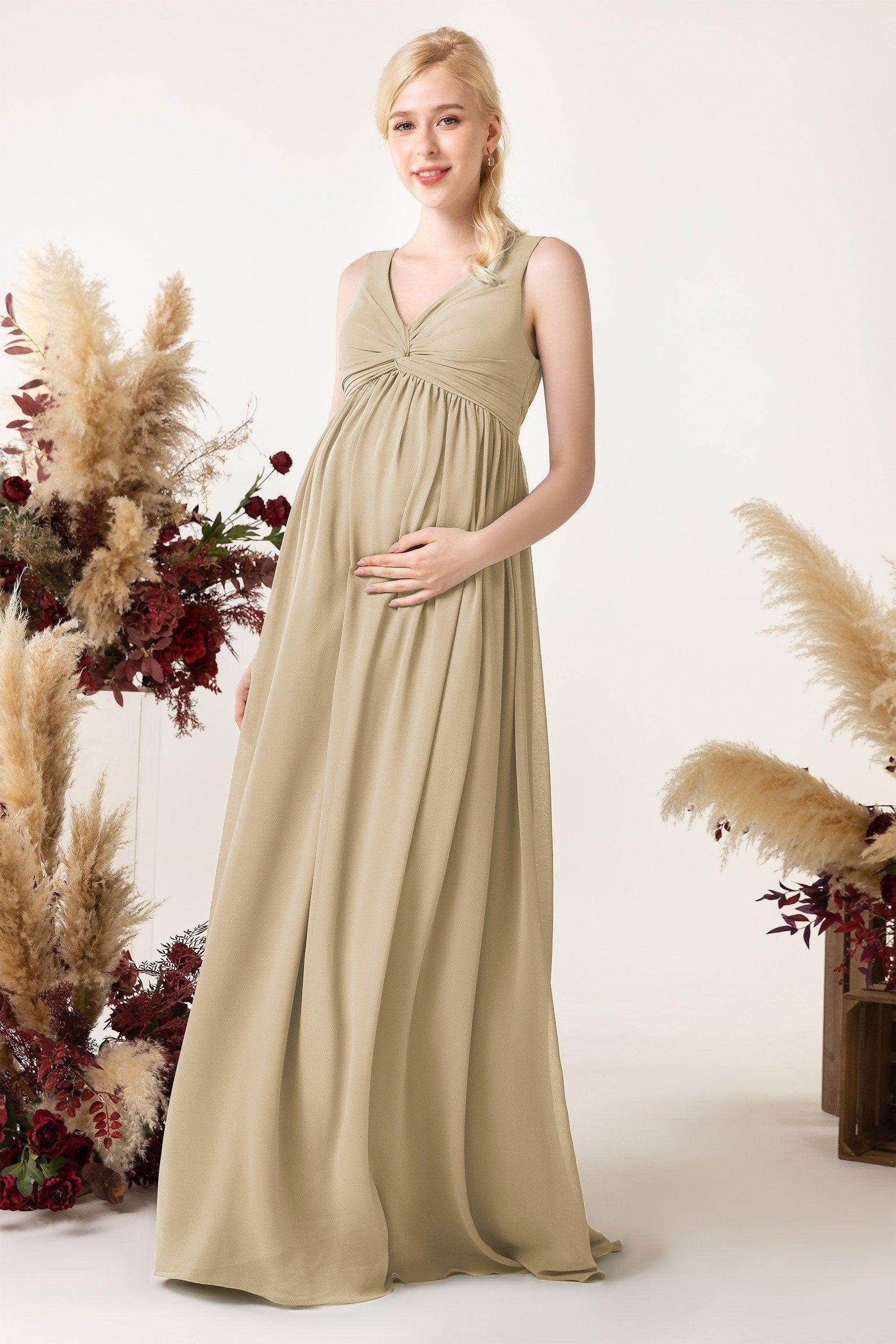 A-Line Sweep-Brush Train Chiffon Bridesmaid Dress CB0452M - COCOMELODY
