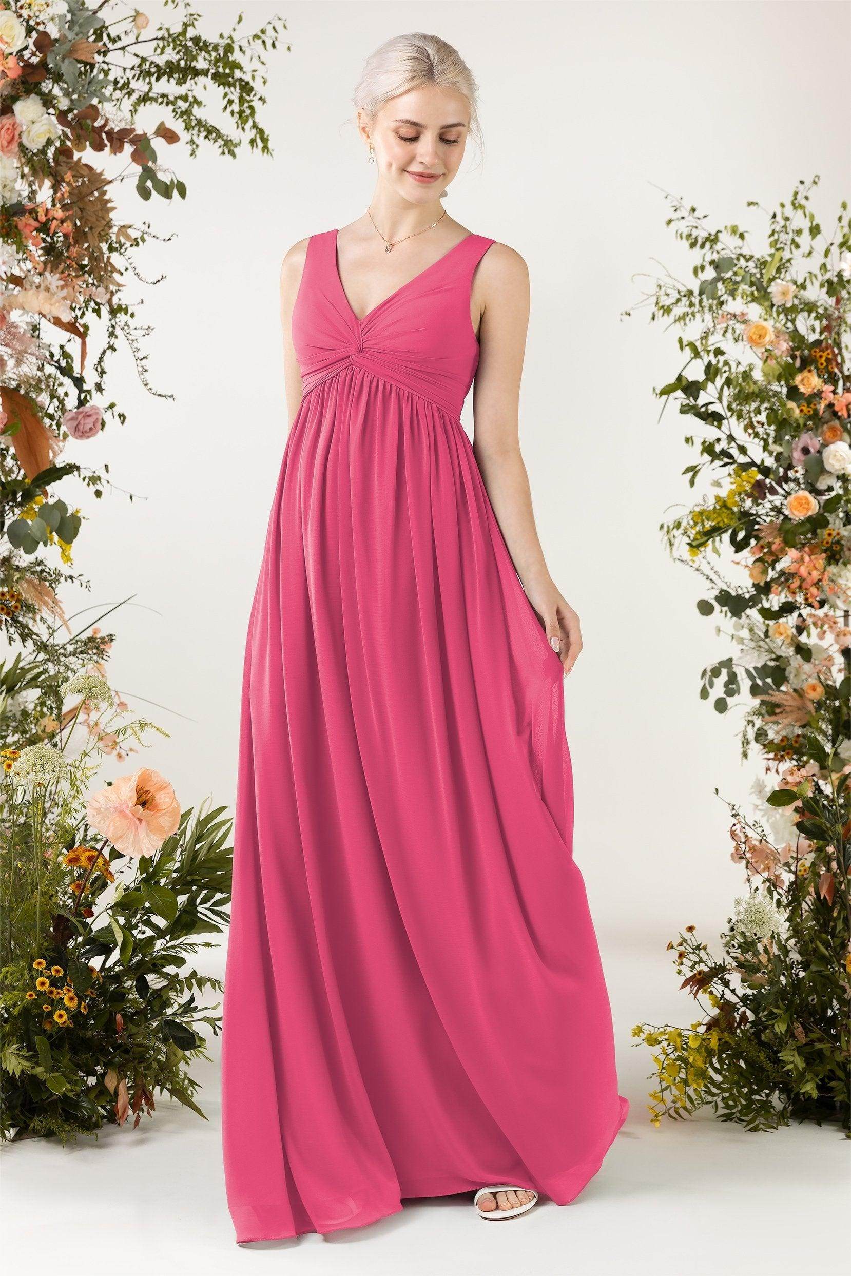A-Line Sweep-Brush Train Chiffon Bridesmaid Dress CB0452 - COCOMELODY