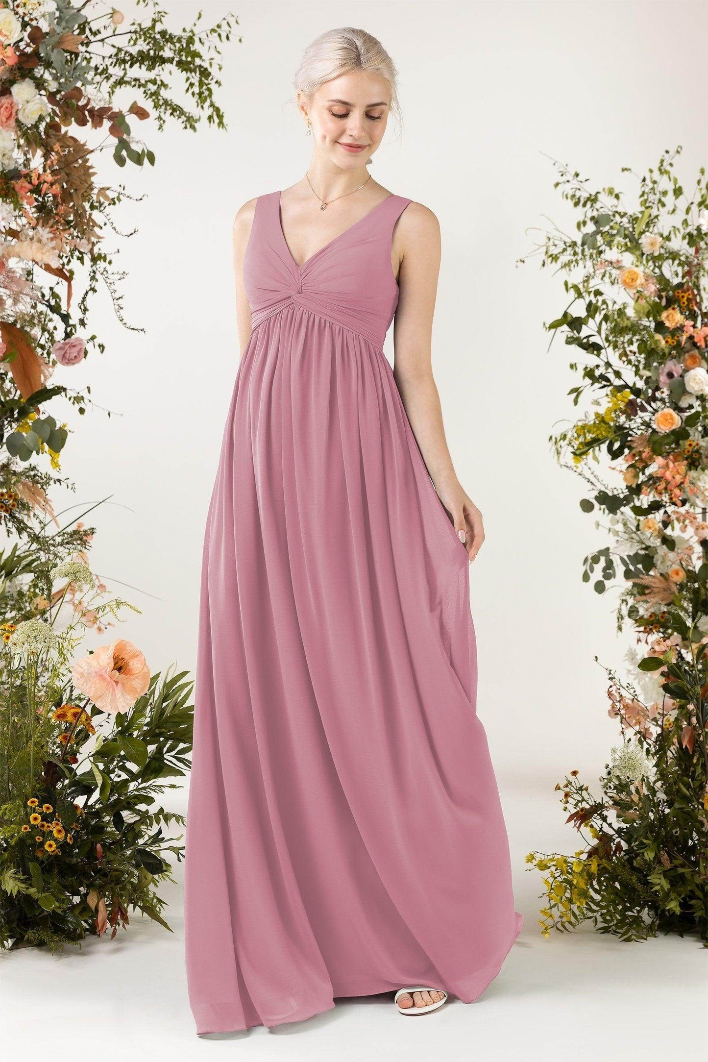 A-Line Sweep-Brush Train Chiffon Bridesmaid Dress CB0452 - COCOMELODY