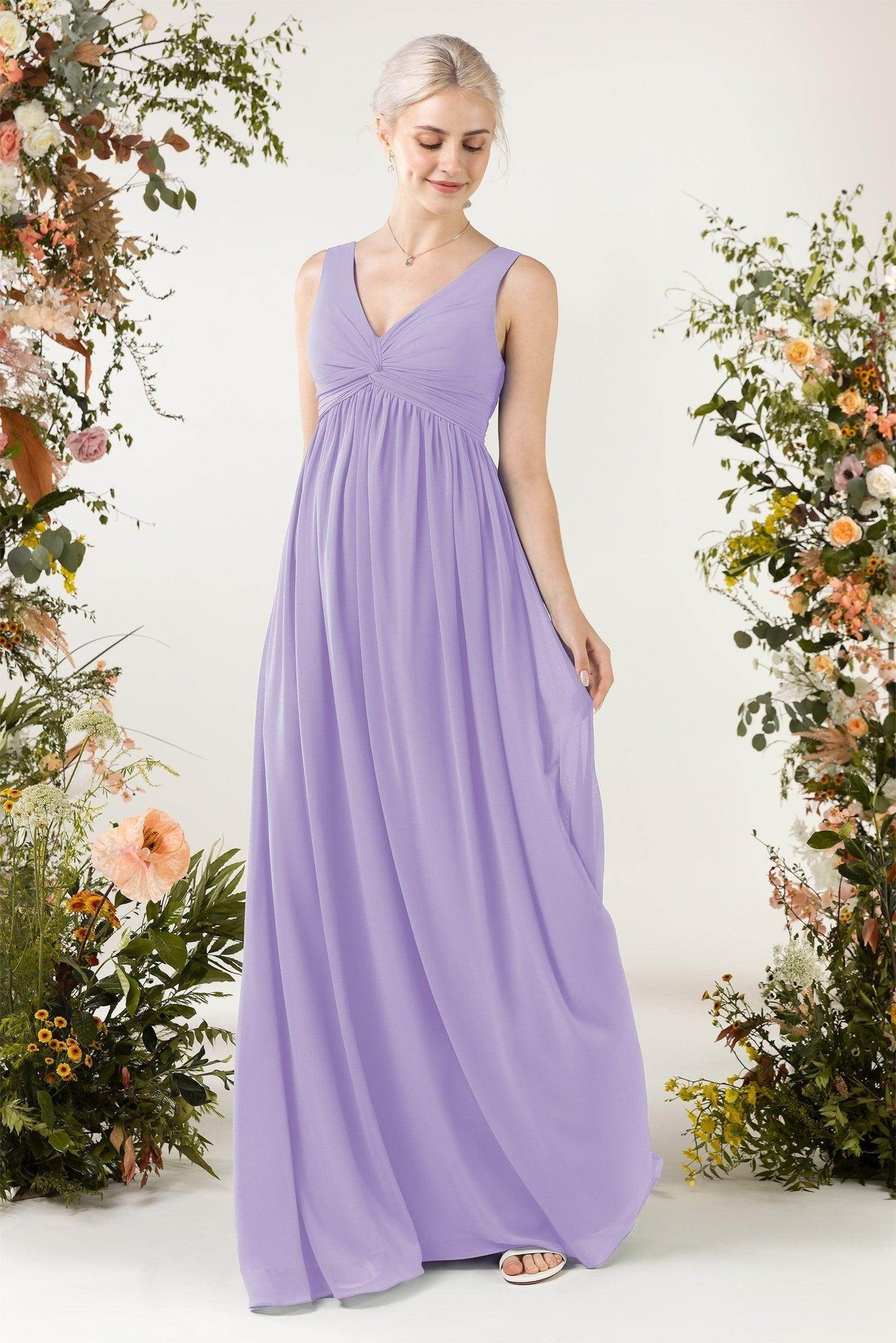 A-Line Sweep-Brush Train Chiffon Bridesmaid Dress CB0452 - COCOMELODY