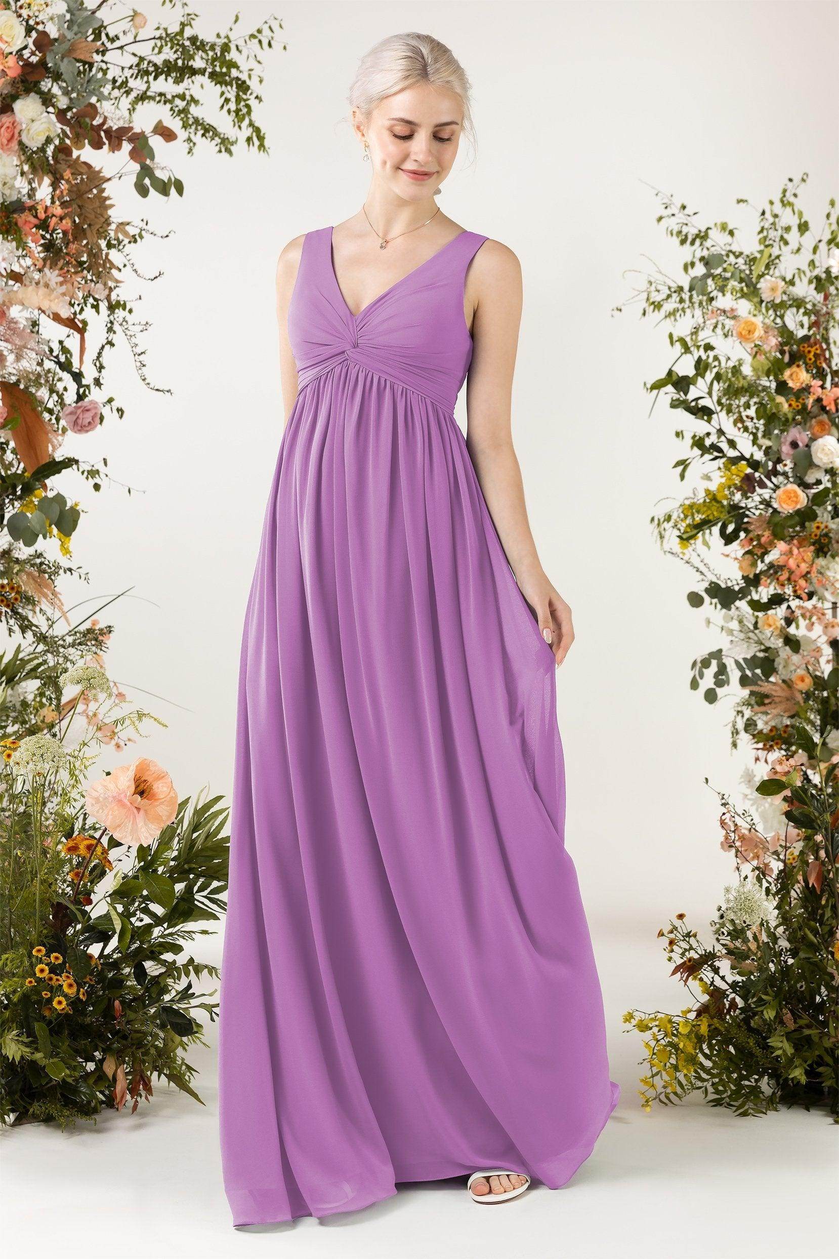 A-Line Sweep-Brush Train Chiffon Bridesmaid Dress CB0452 - COCOMELODY